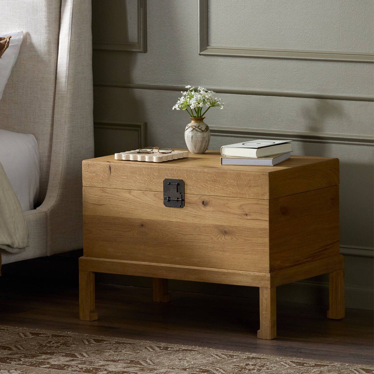 Alister Trunk Solid Oak Storage with Bronzed Hardware