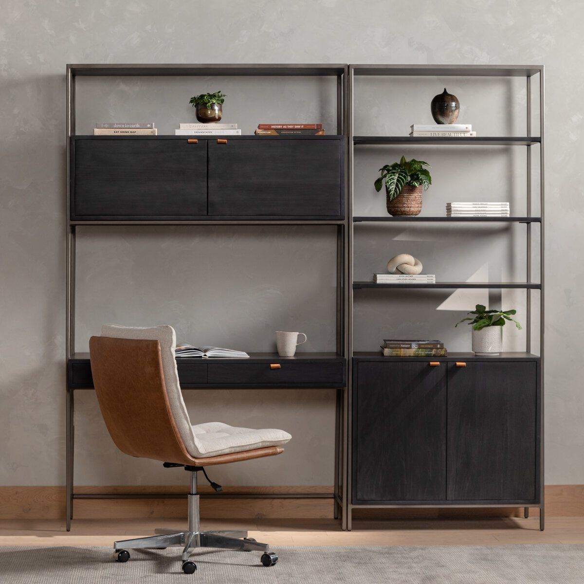 Trey Modular Wall Desk With 1 Bookcase