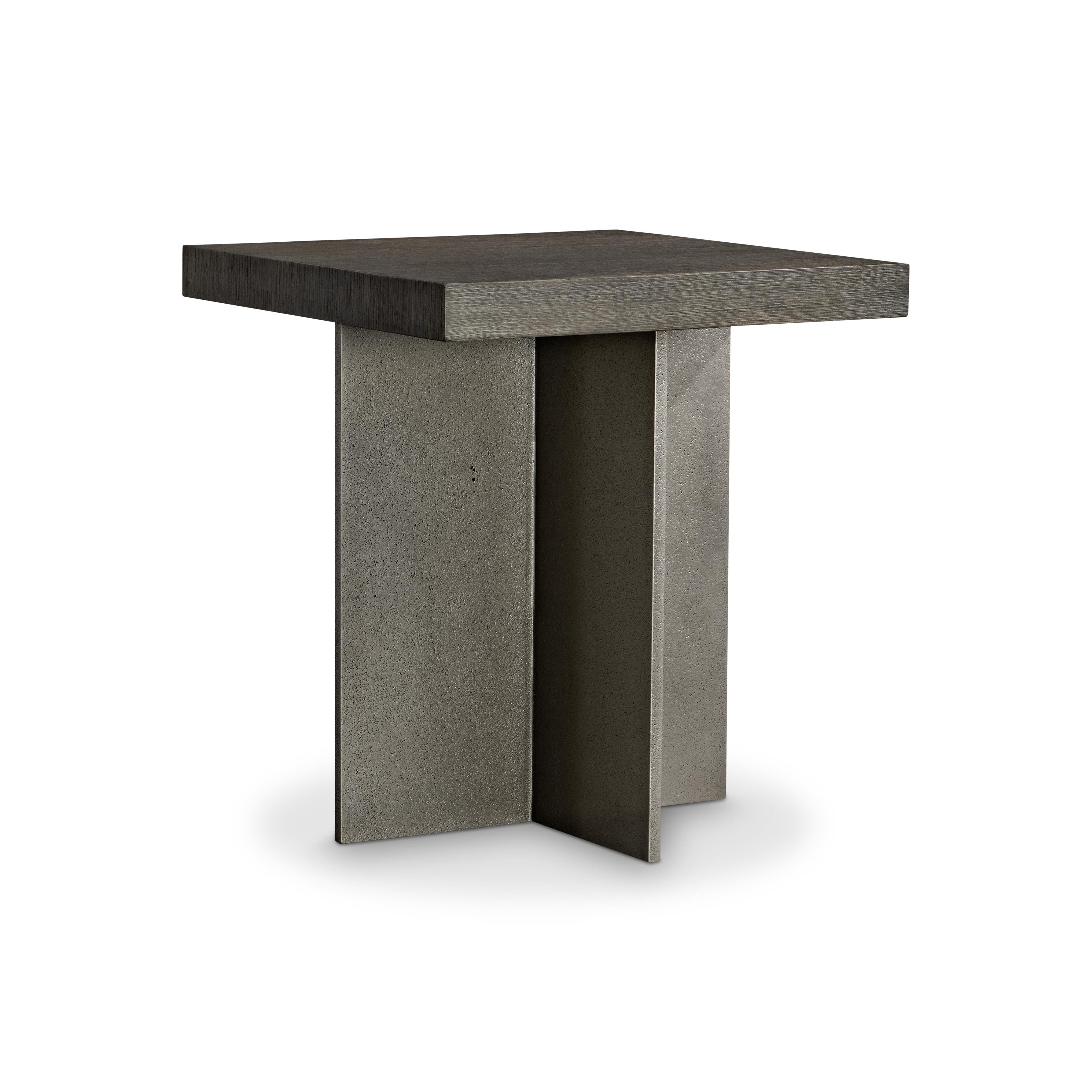 Bernhardt Polus Side Table – Cast Aluminum and Oak Accent Table