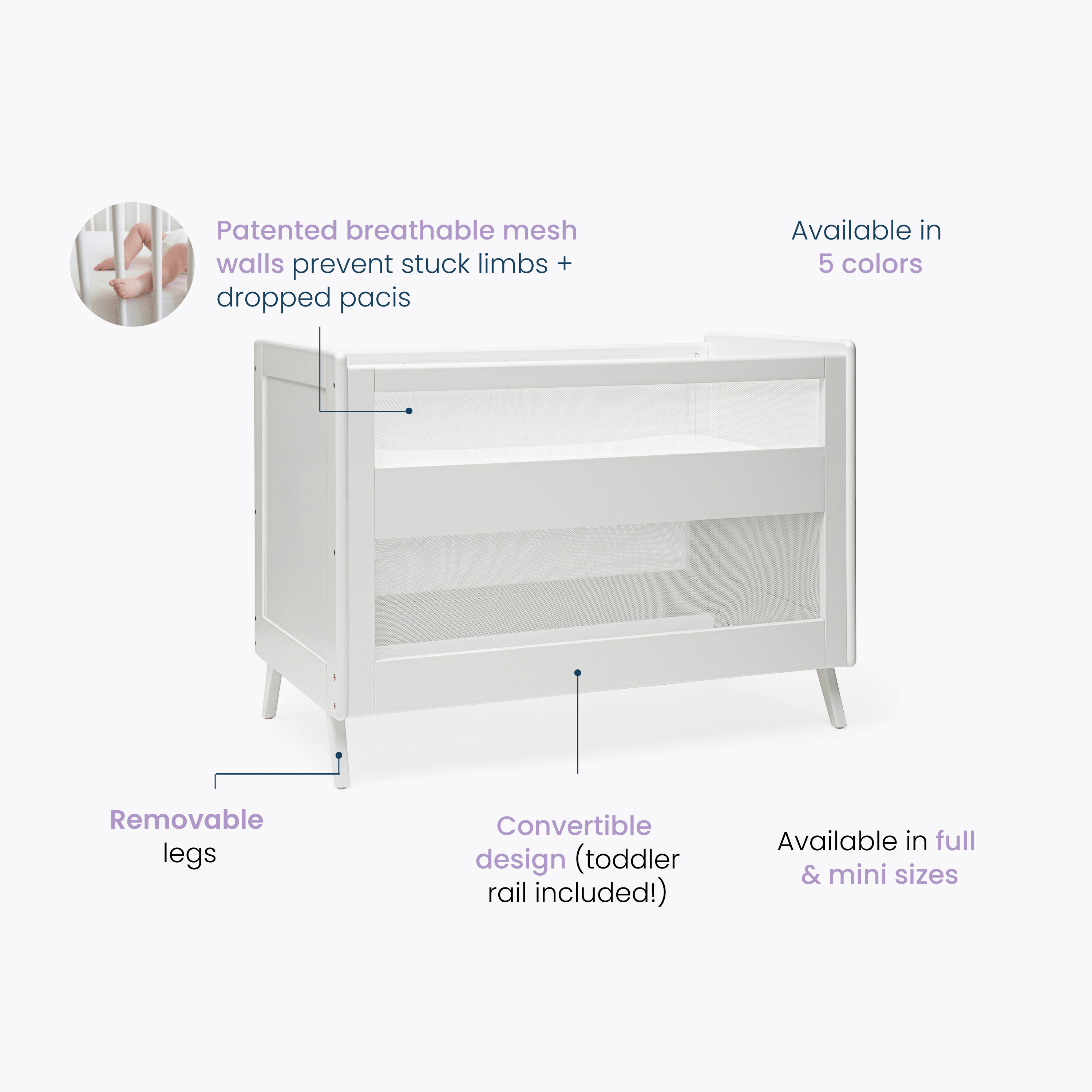 3-in-1 Convertible Full Size Breathable Mesh Crib