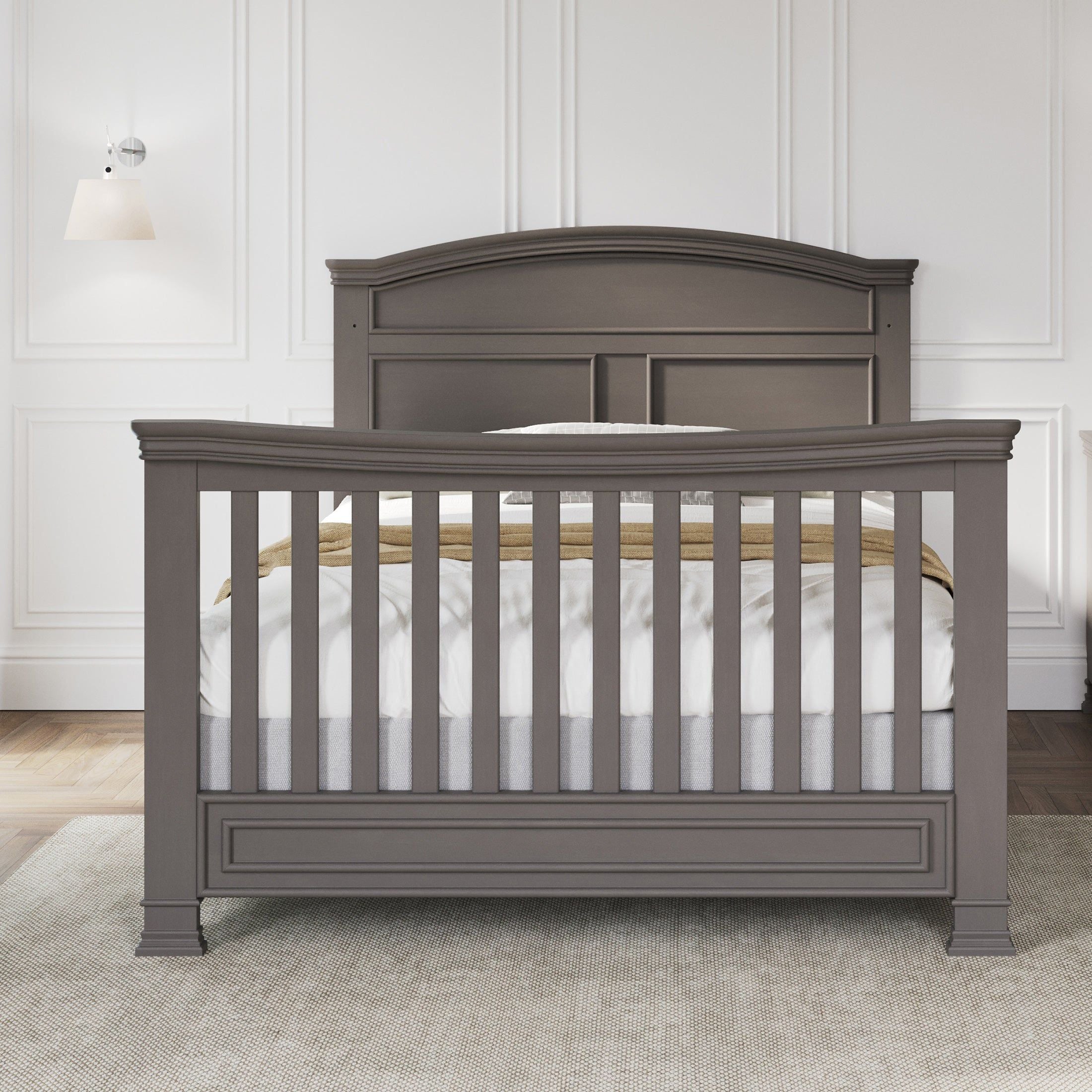 Full-Size Bed Rails with 2 Rails & 3 Slats, Pine Wood Chelsea Gray