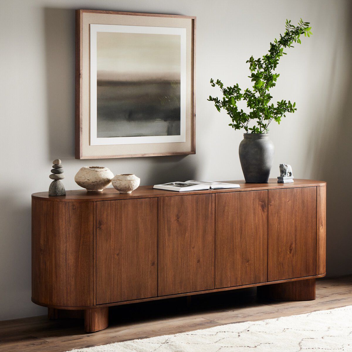 Paden Sideboard Storage Cabinet in Seasoned Brown Acacia Wood