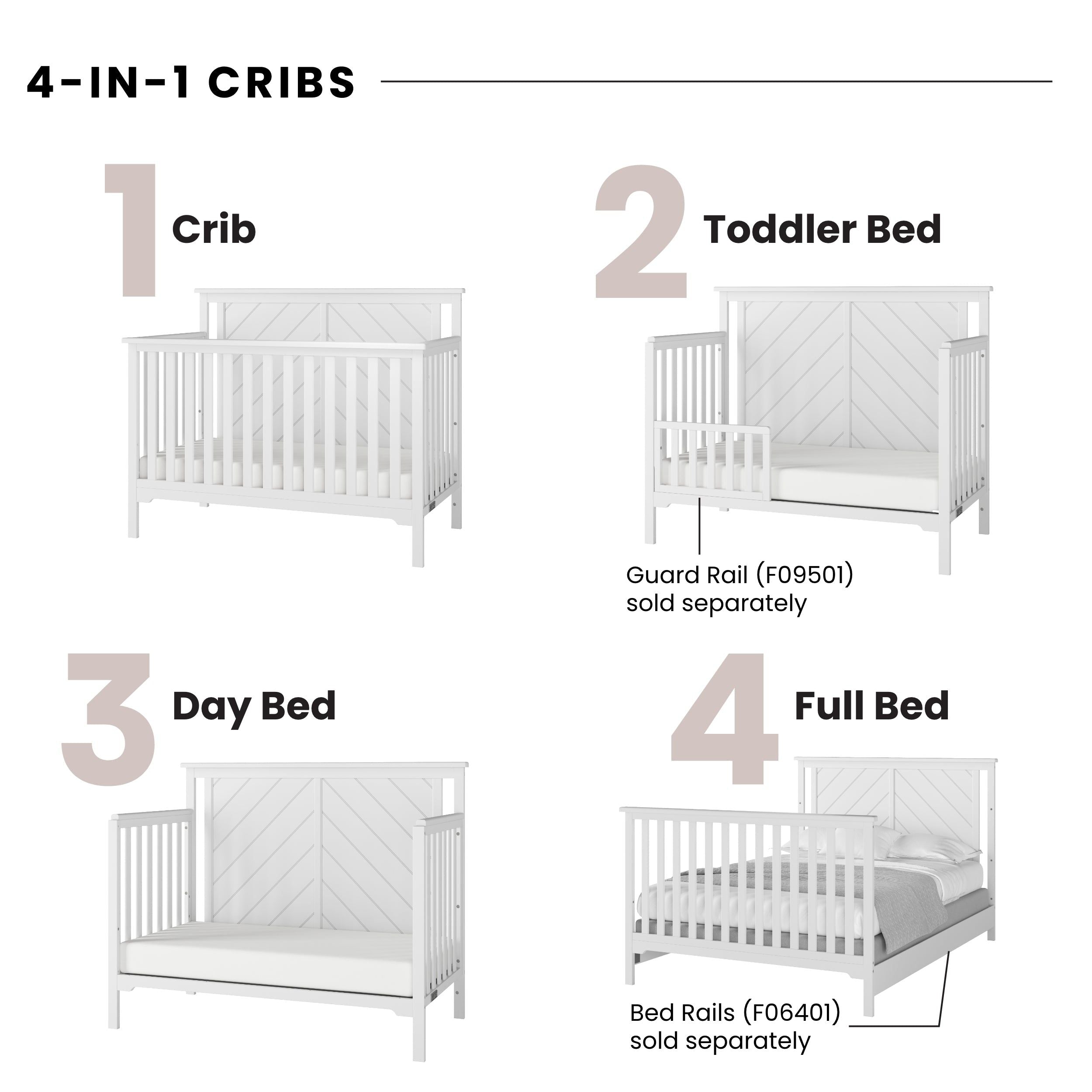 Hampton Flat Top 4-in-1 Convertible Crib, Matte White