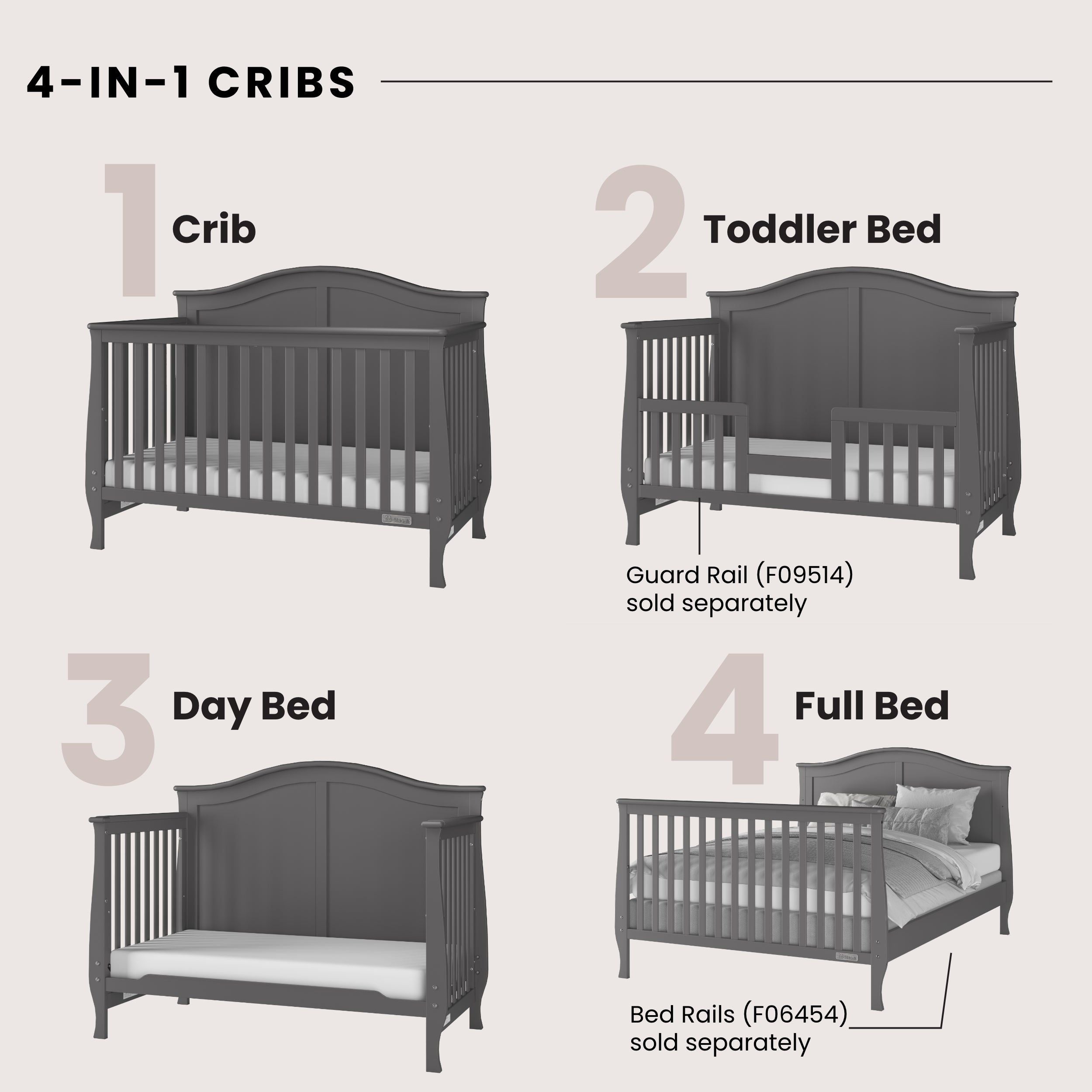 Camden 4-in-1 Convertible Crib, Cool Grey