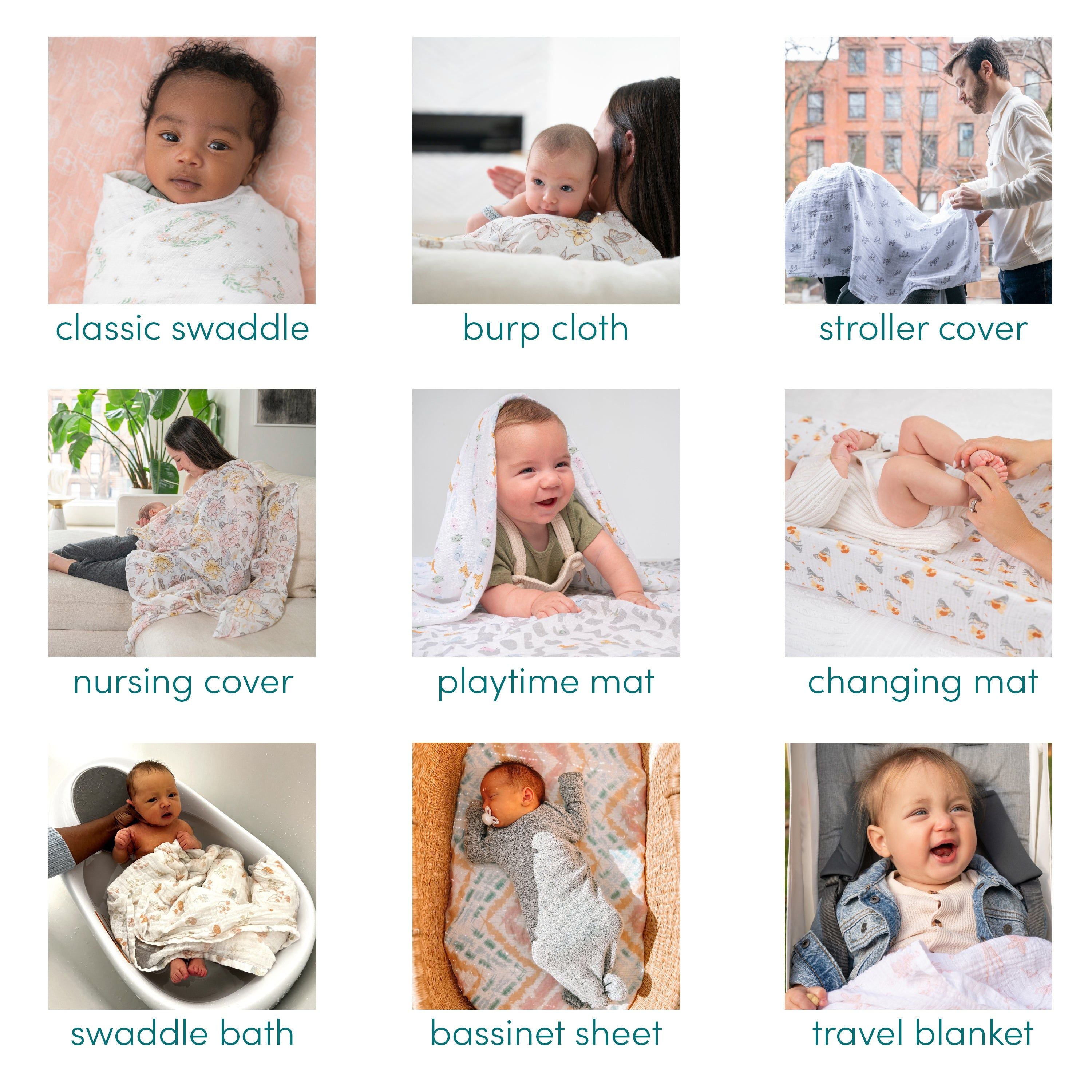Boutique 100% Cotton Muslin Swaddle Blanket 4 Pack