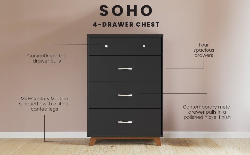 Soho 4 Drawer Chest, Ebony