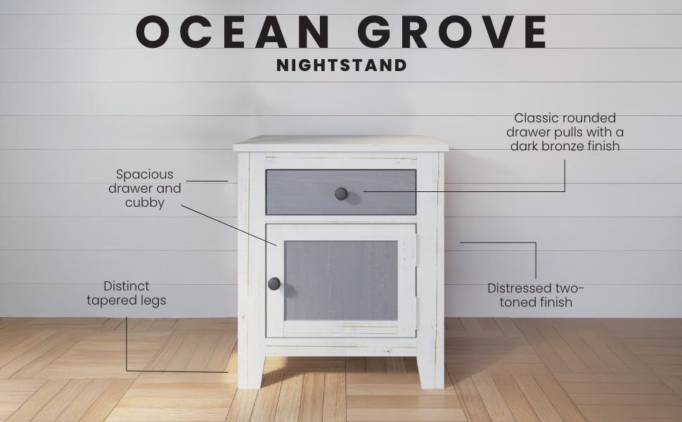 Ocean Grove Nightstand, White/Gray