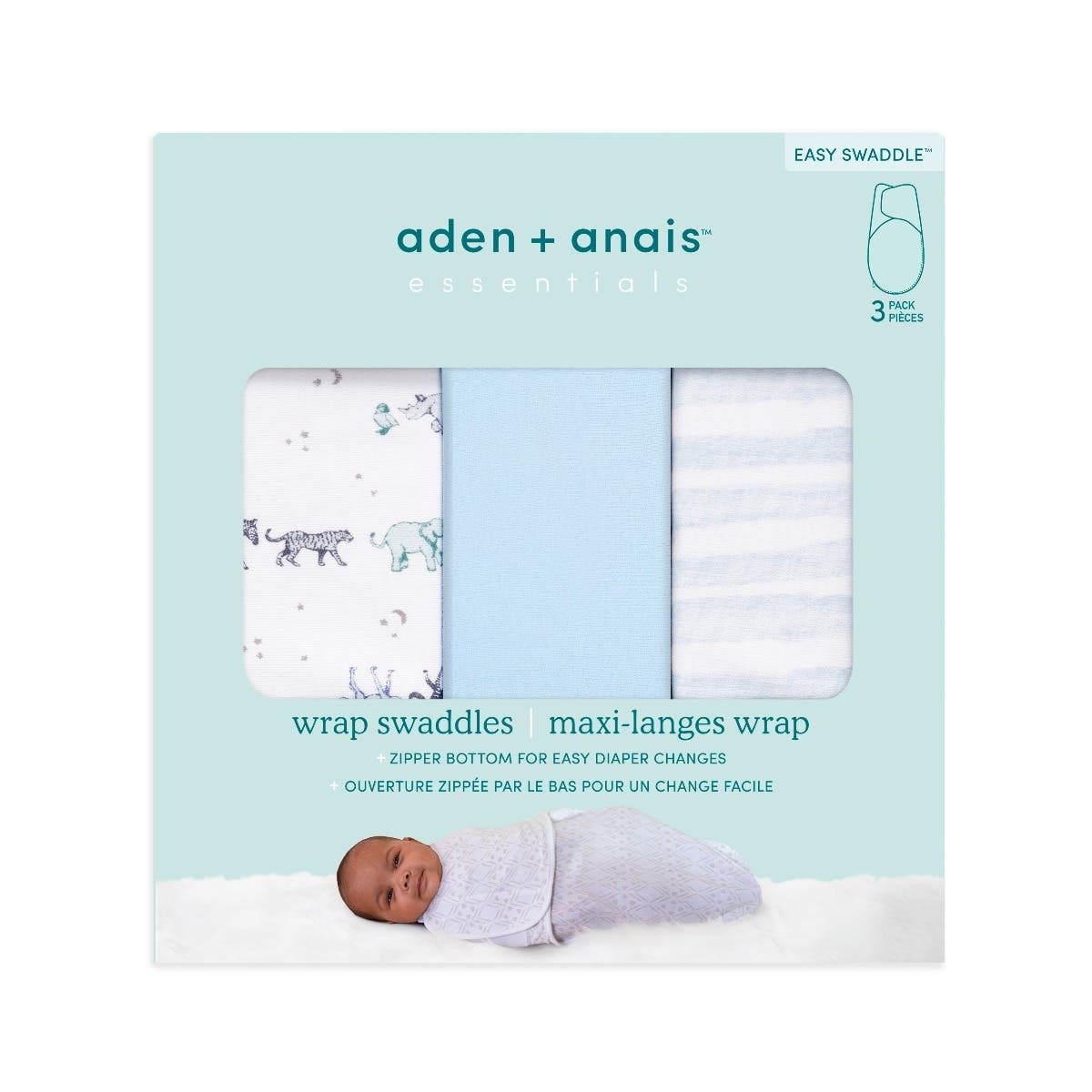 Essentials Easy Swaddle Wrap Quick Change 3 Pack Tog 1.0