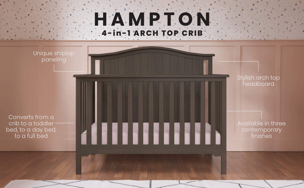 Hampton Arch Top 4-in-1 Convertible Crib, Dapper Grey