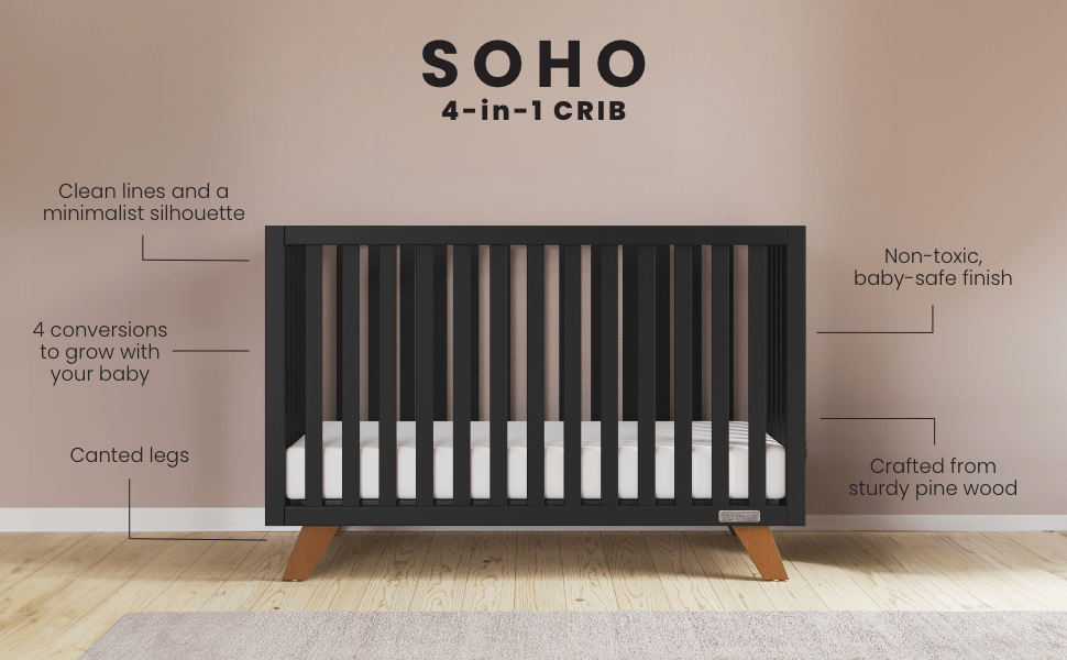 Soho 4-in-1 Convertible Crib, Ebony