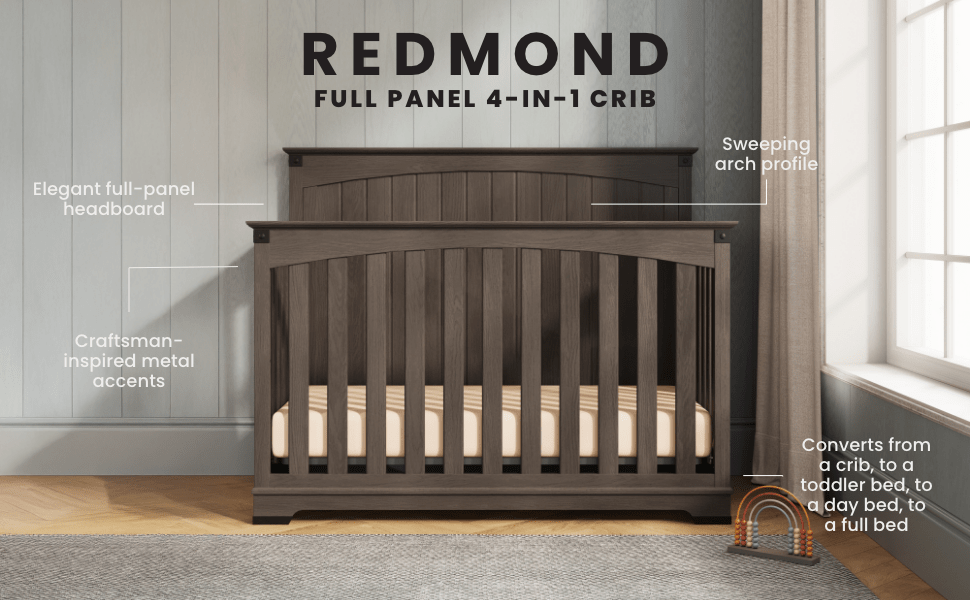 Redmond Full Panel 4-in-1 Convertible Crib, Dapper Gray