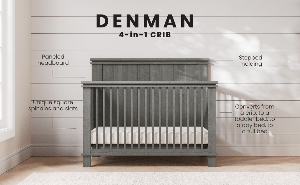 Denman 4-in-1 Convertible Crib, Midnight Gray