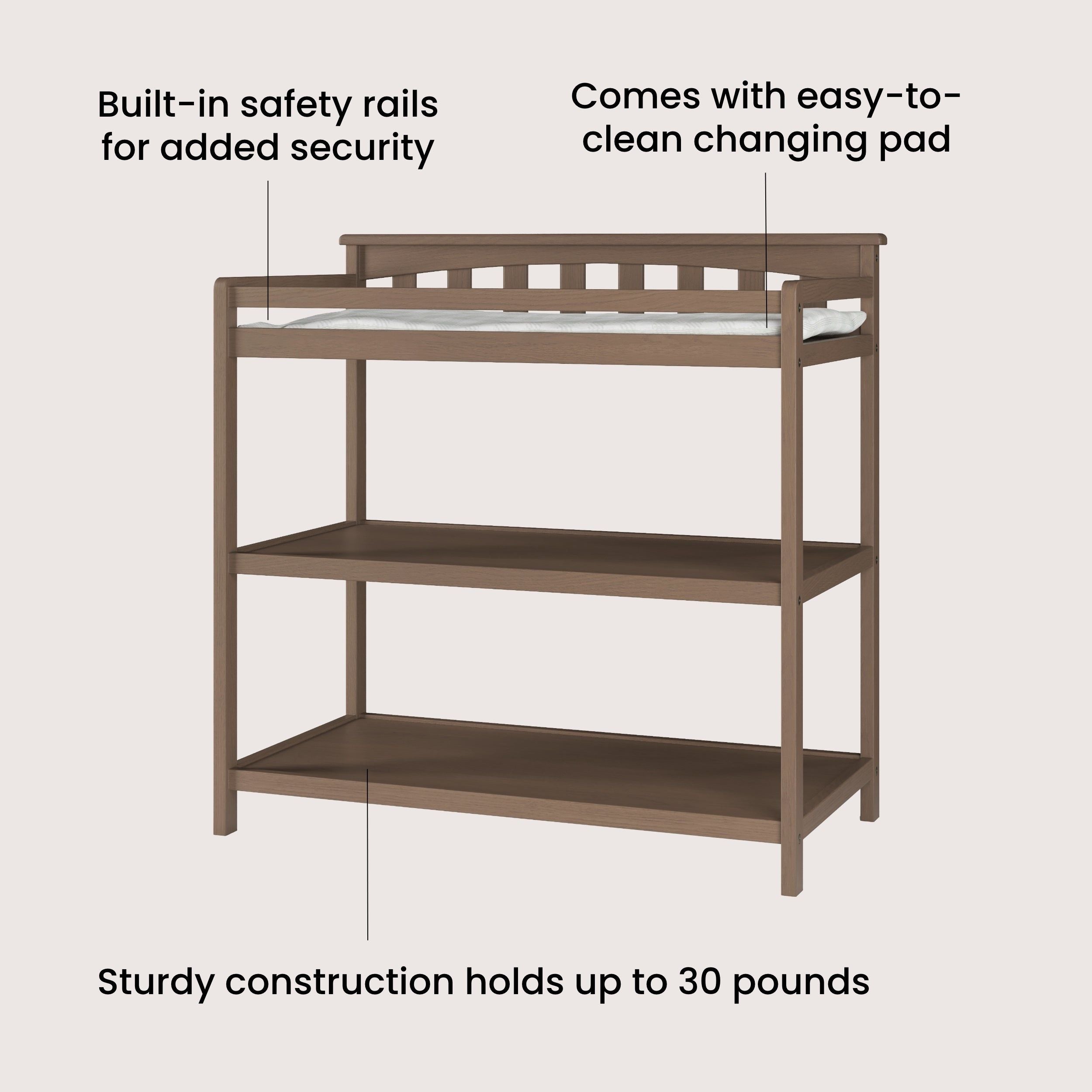 Flat Top Baby Changing Table, Dusty Heather