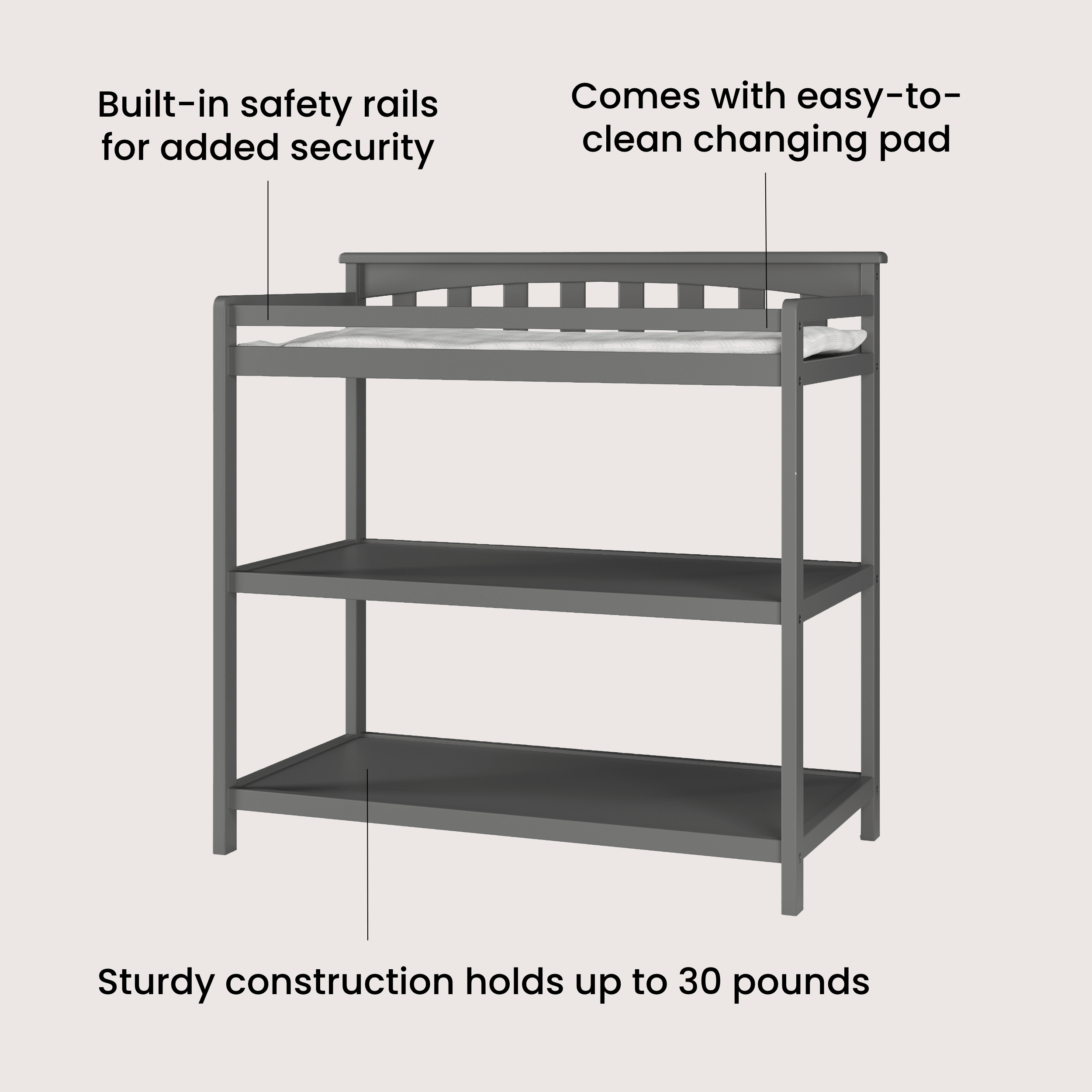 Flat Top Baby Changing Table, Cool Gray