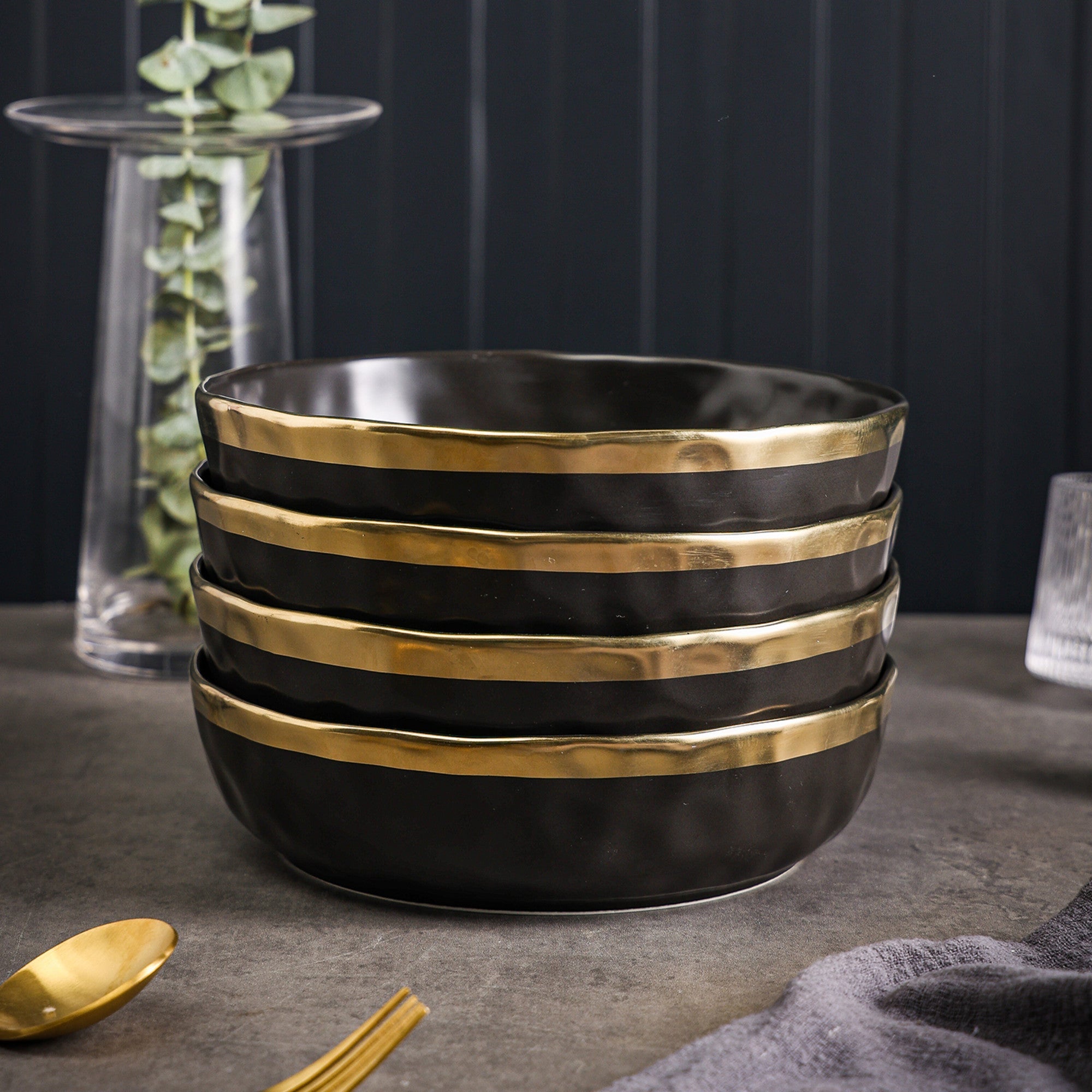 Florian Porcelain  Pasta Bowl - Black