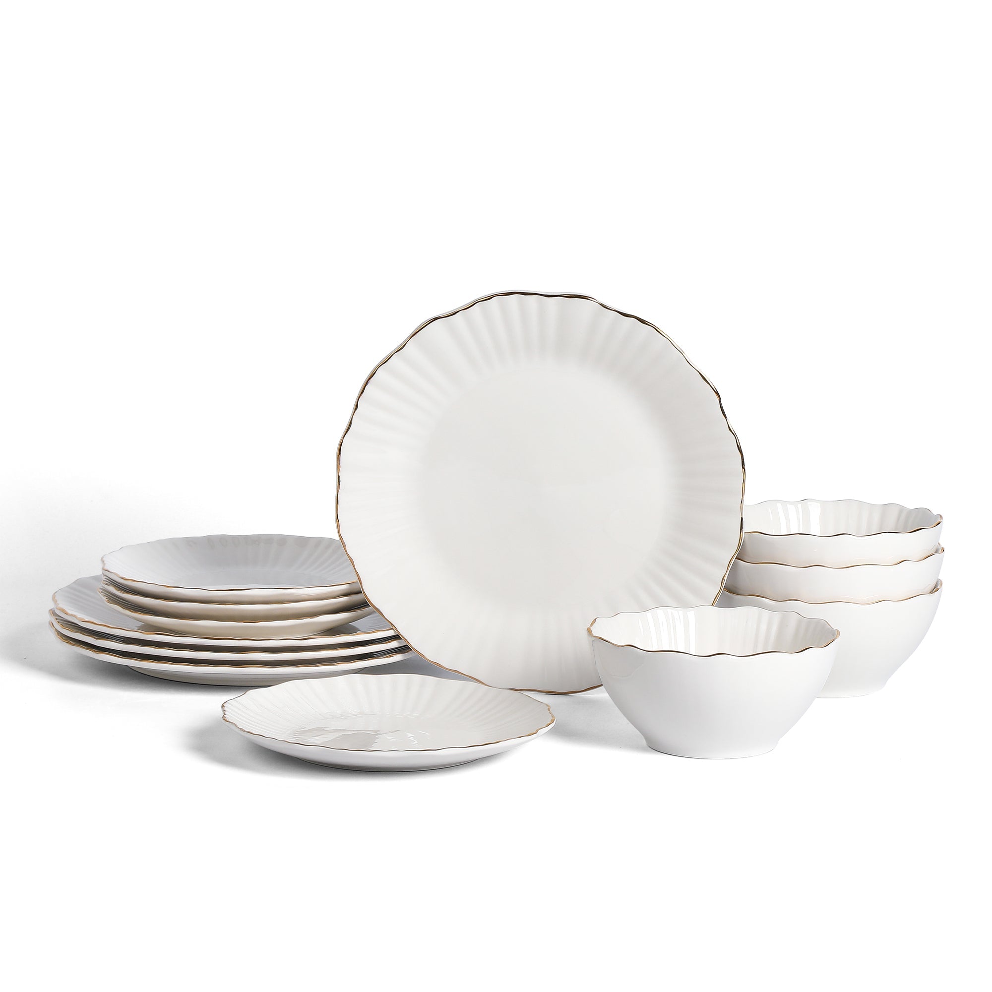 Zinnia Porcelain Dinnerware Set - White and Gold