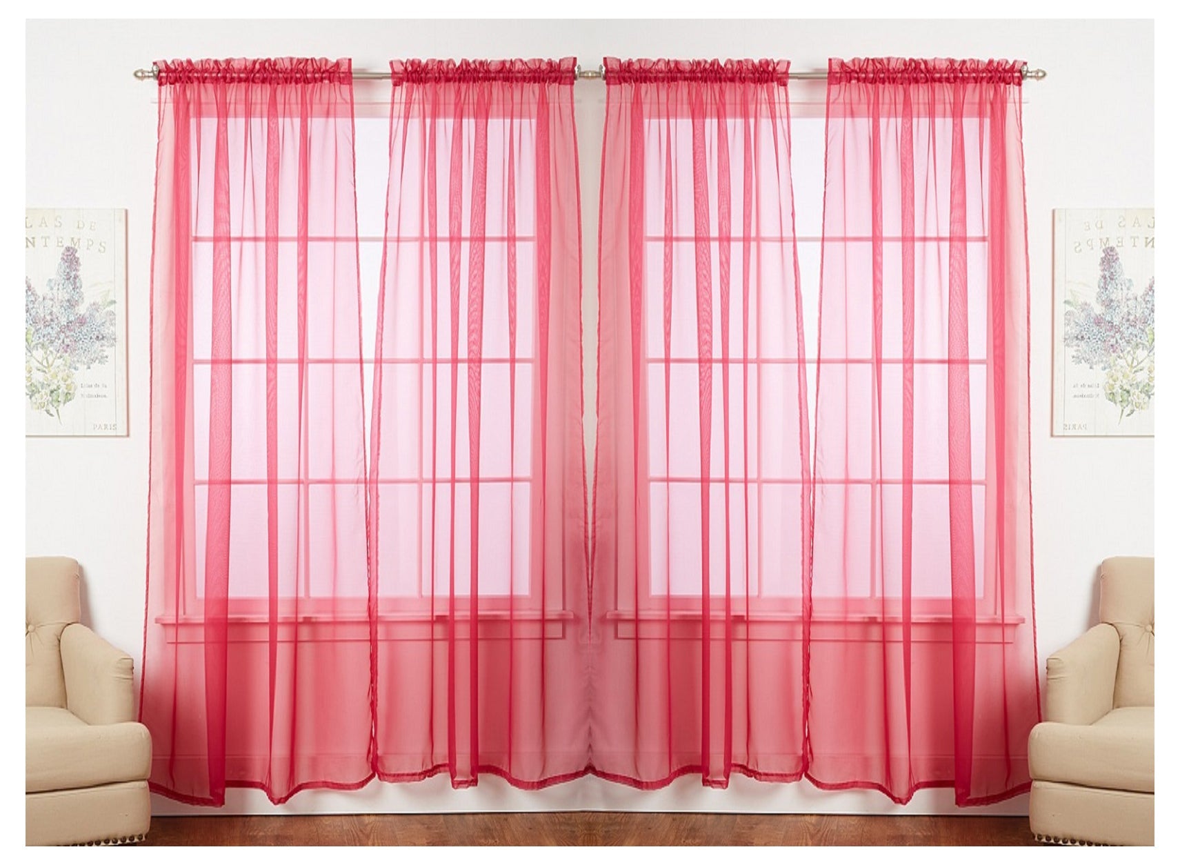 J&V TEXTILES 4-Pack Value: Solid Sheer Window Curtain Panels