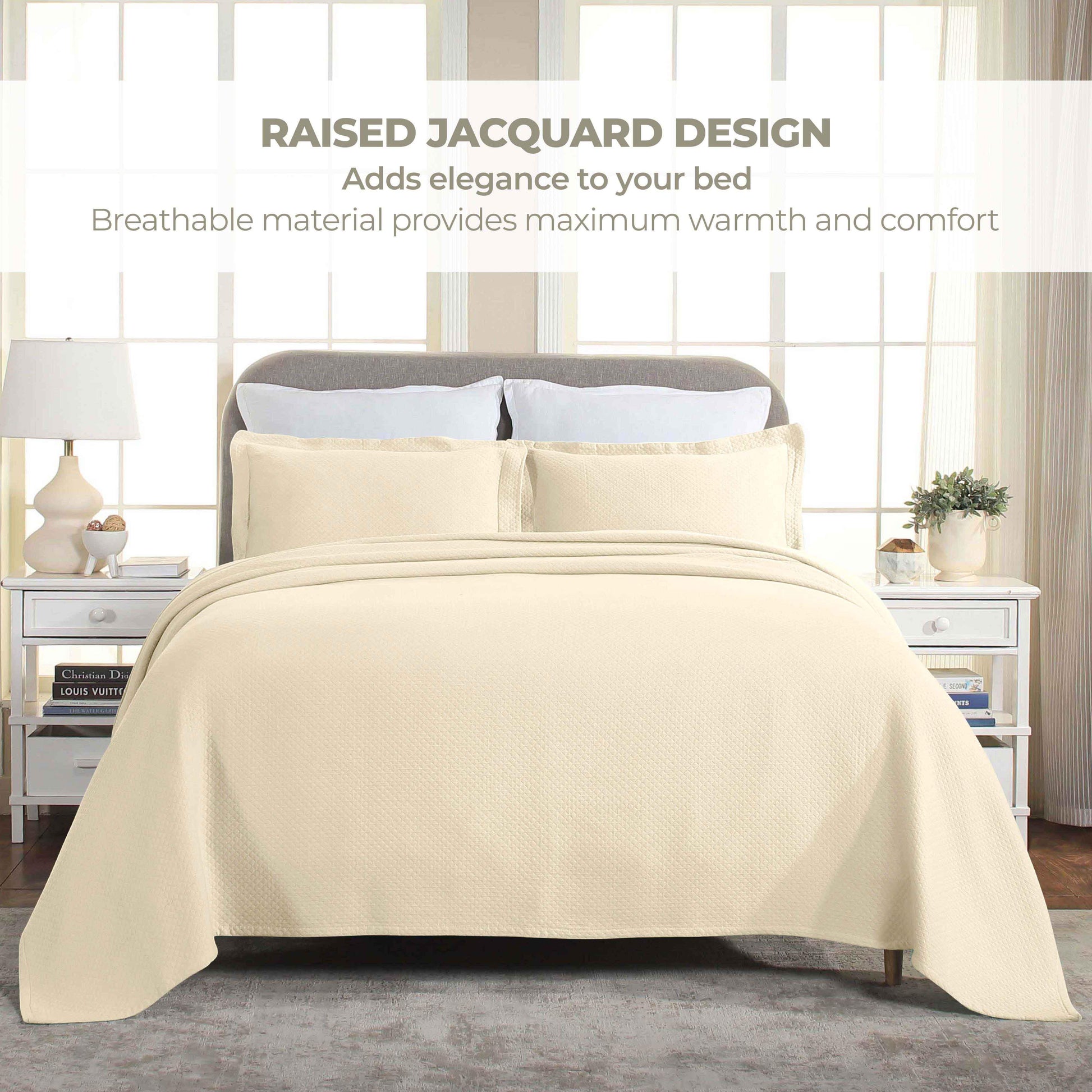 Solitaire Jacquard Matelassé Cotton Diamond Solitaire Bedspread Set - Bedspread by Superior Brand