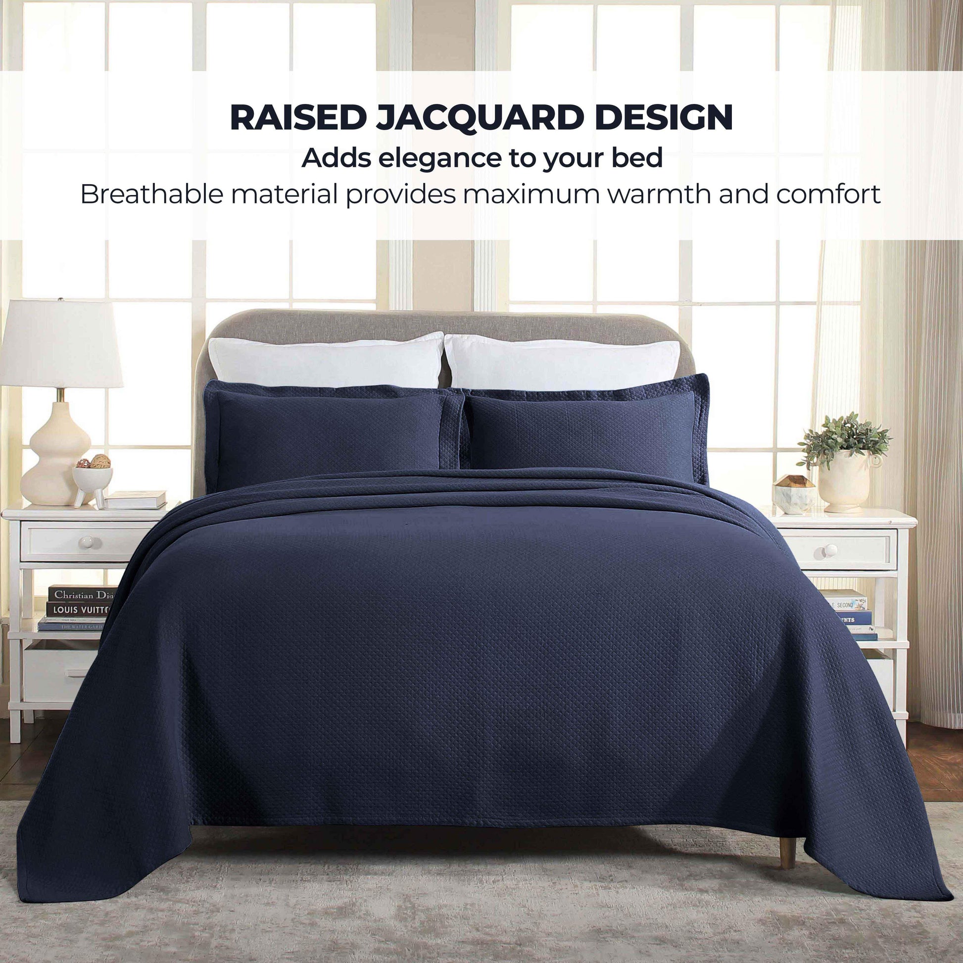 Solitaire Jacquard Matelassé Cotton Diamond Solitaire Bedspread Set - Bedspread by Superior Brand