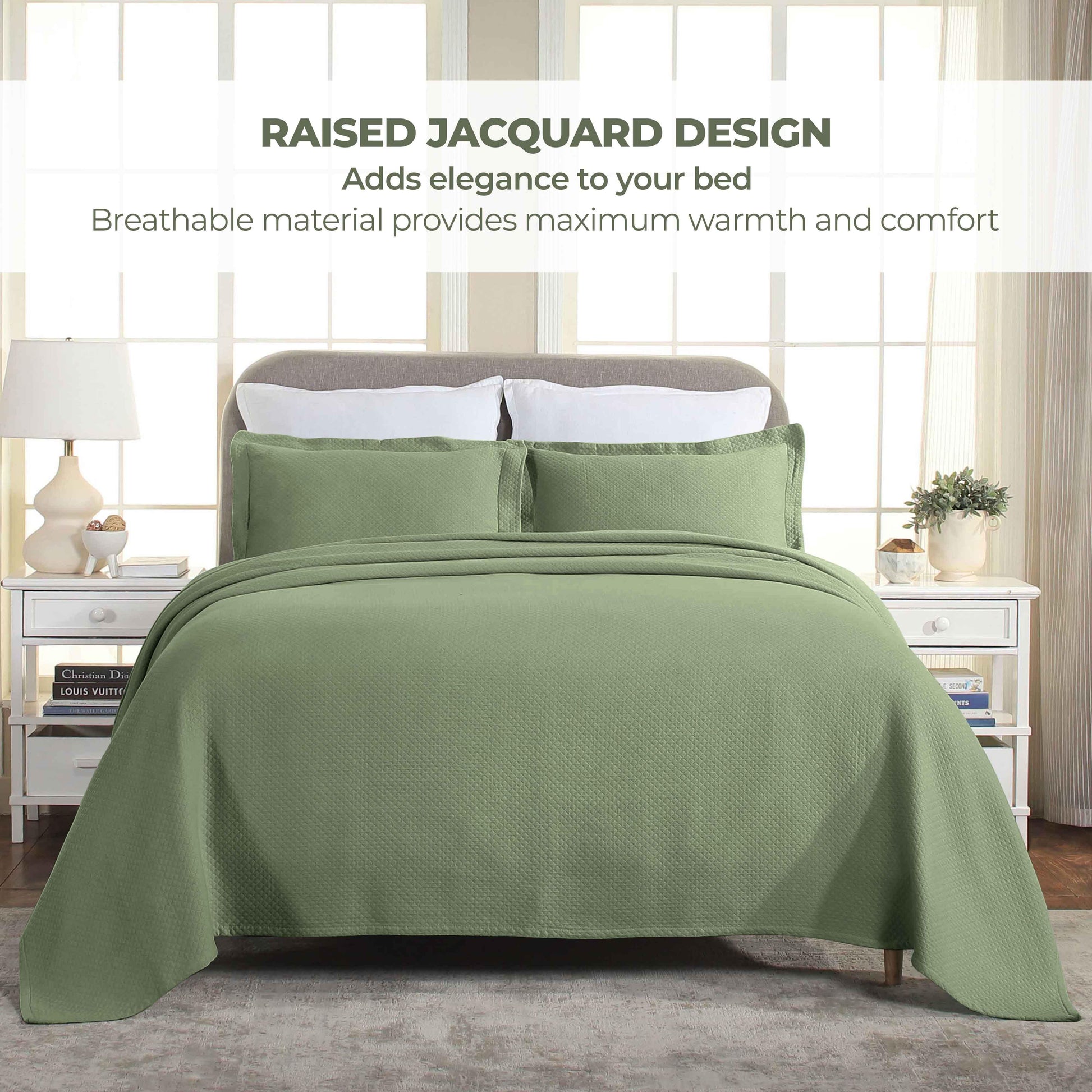 Solitaire Jacquard Matelassé Cotton Diamond Solitaire Bedspread Set - Bedspread by Superior Brand