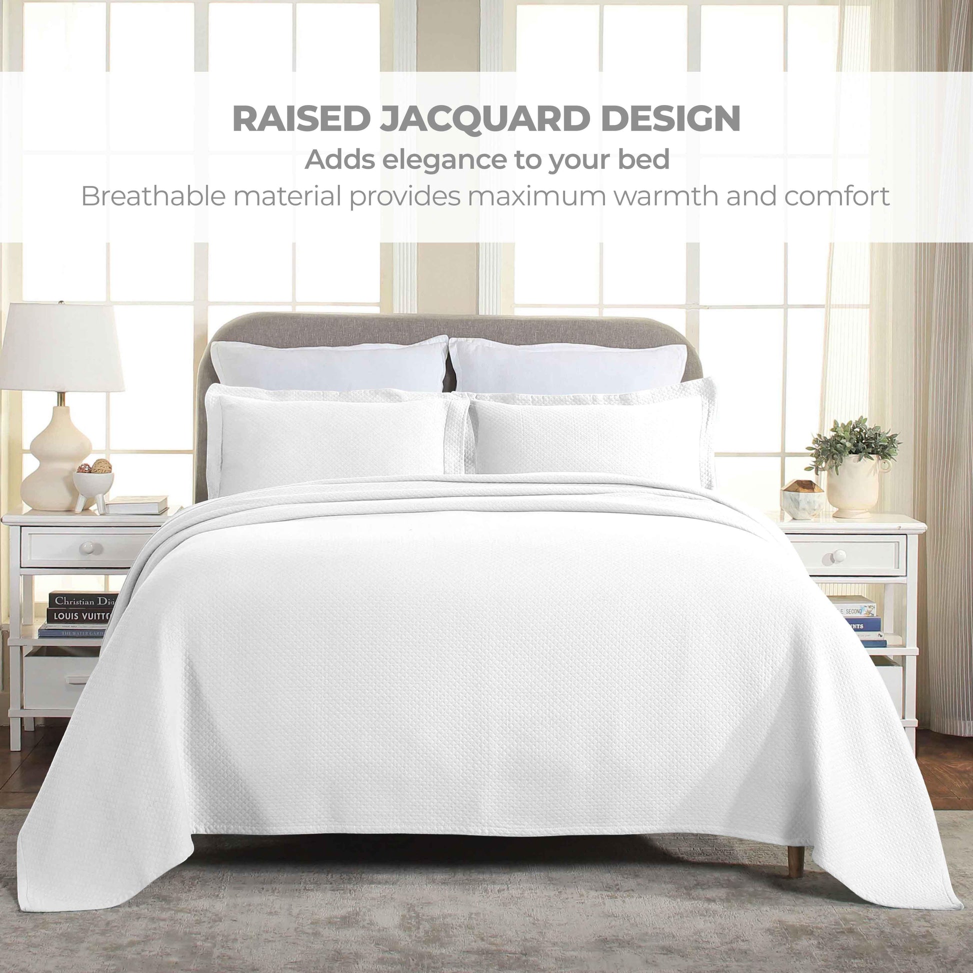 Solitaire Jacquard Matelassé Cotton Diamond Solitaire Bedspread Set - Bedspread by Superior Brand