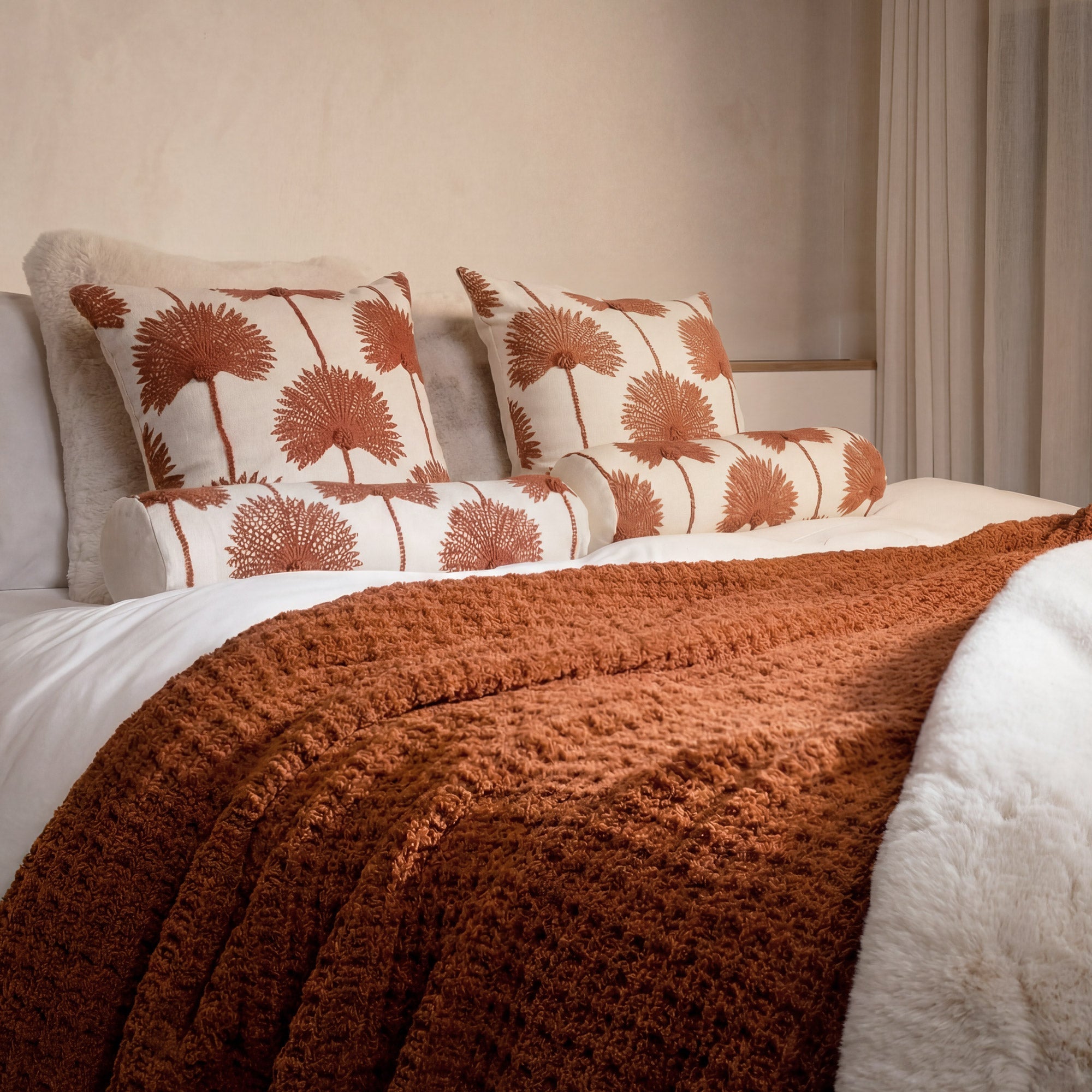 Palm Leaf Embroidered Throw Pillow