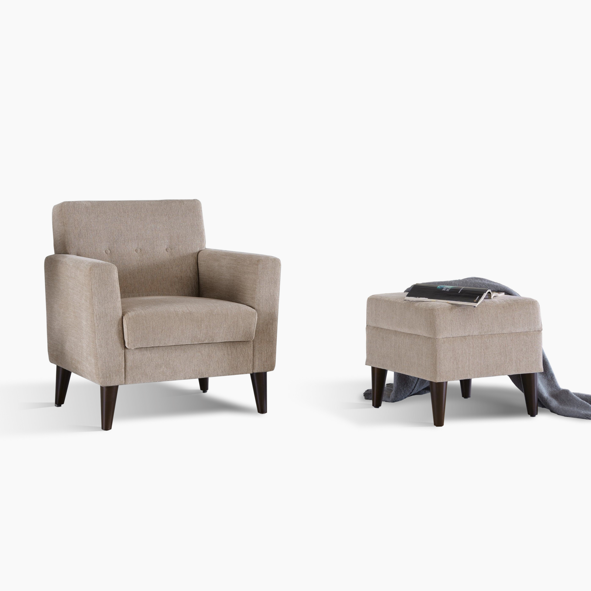 Comfortable Theo Armchair featuring gentle curves, plush seating, and a stylish design for any living space