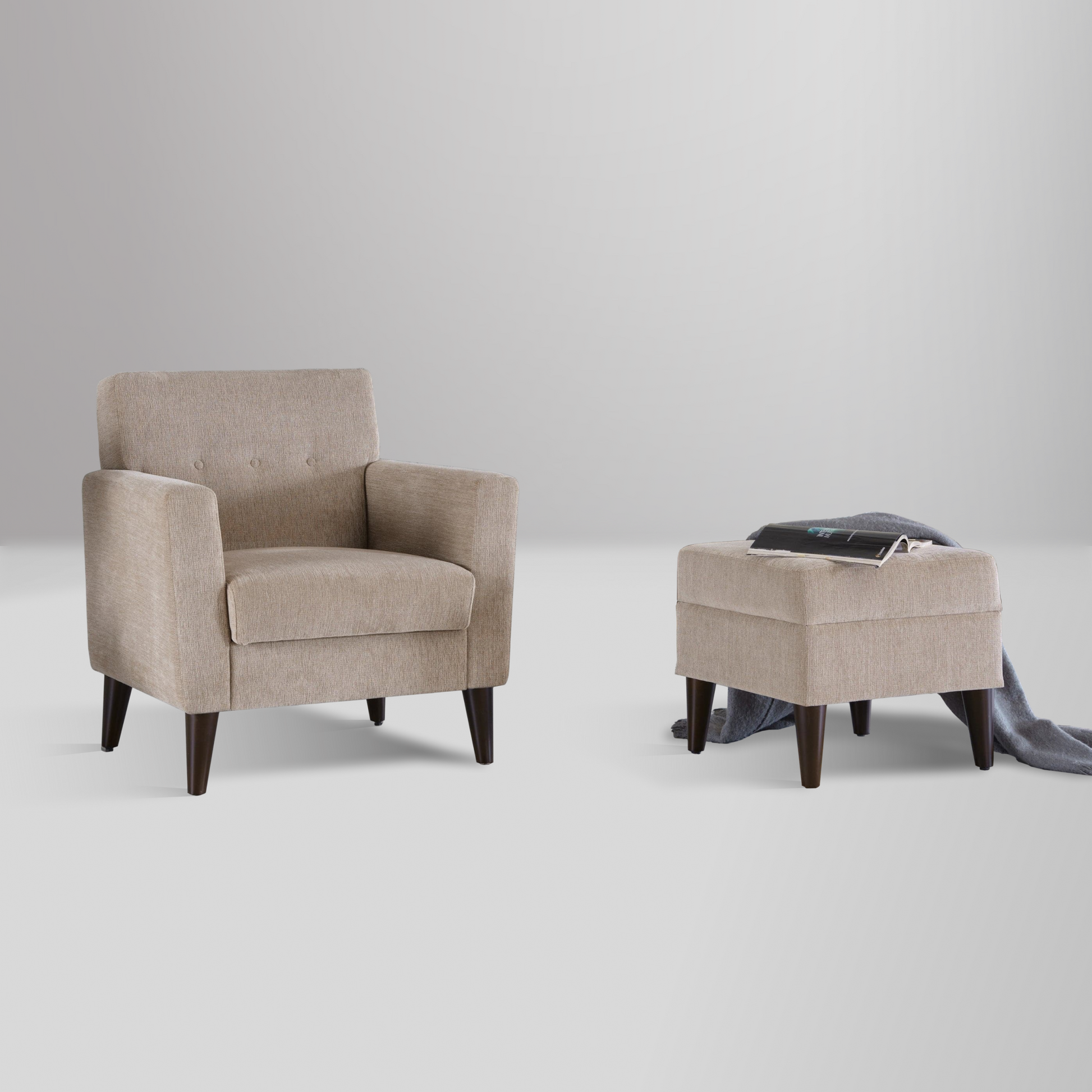 Theo Armchair with leatherette upholstery, button-tufting, and sleek chrome legs for modern elegance