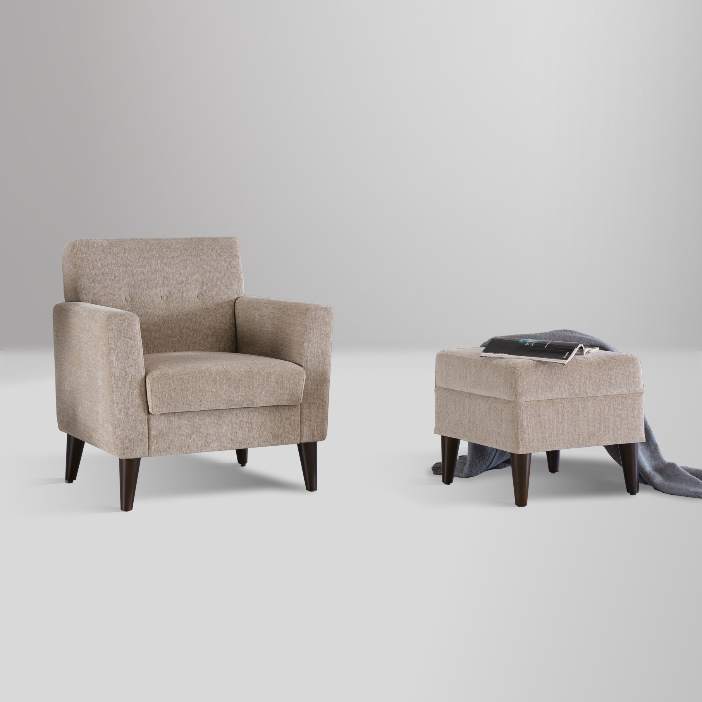 Theo Armchair with leatherette upholstery, button-tufting, and sleek chrome legs for modern elegance