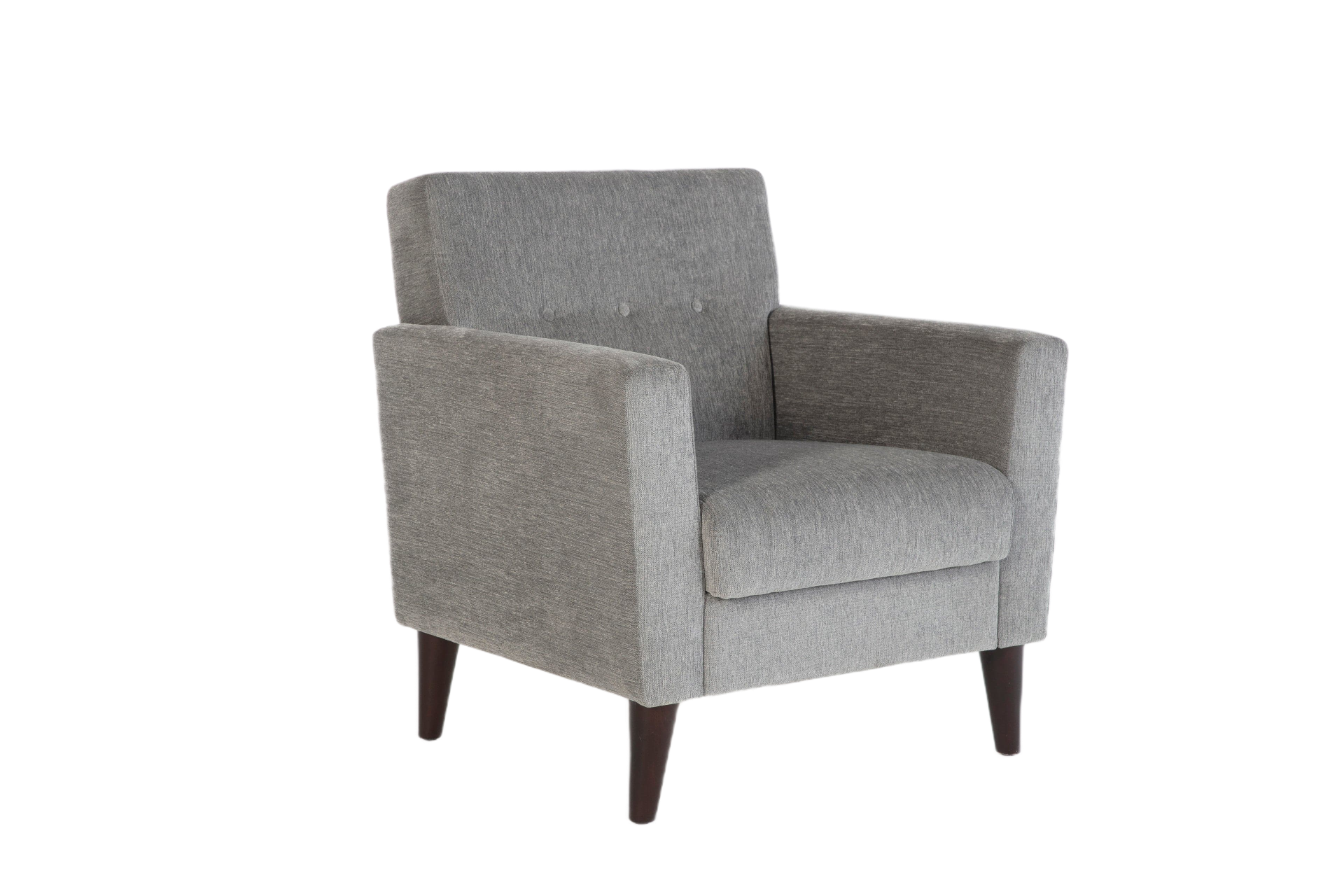 Theo luxury armchair featuring stylish tufting and chrome legs