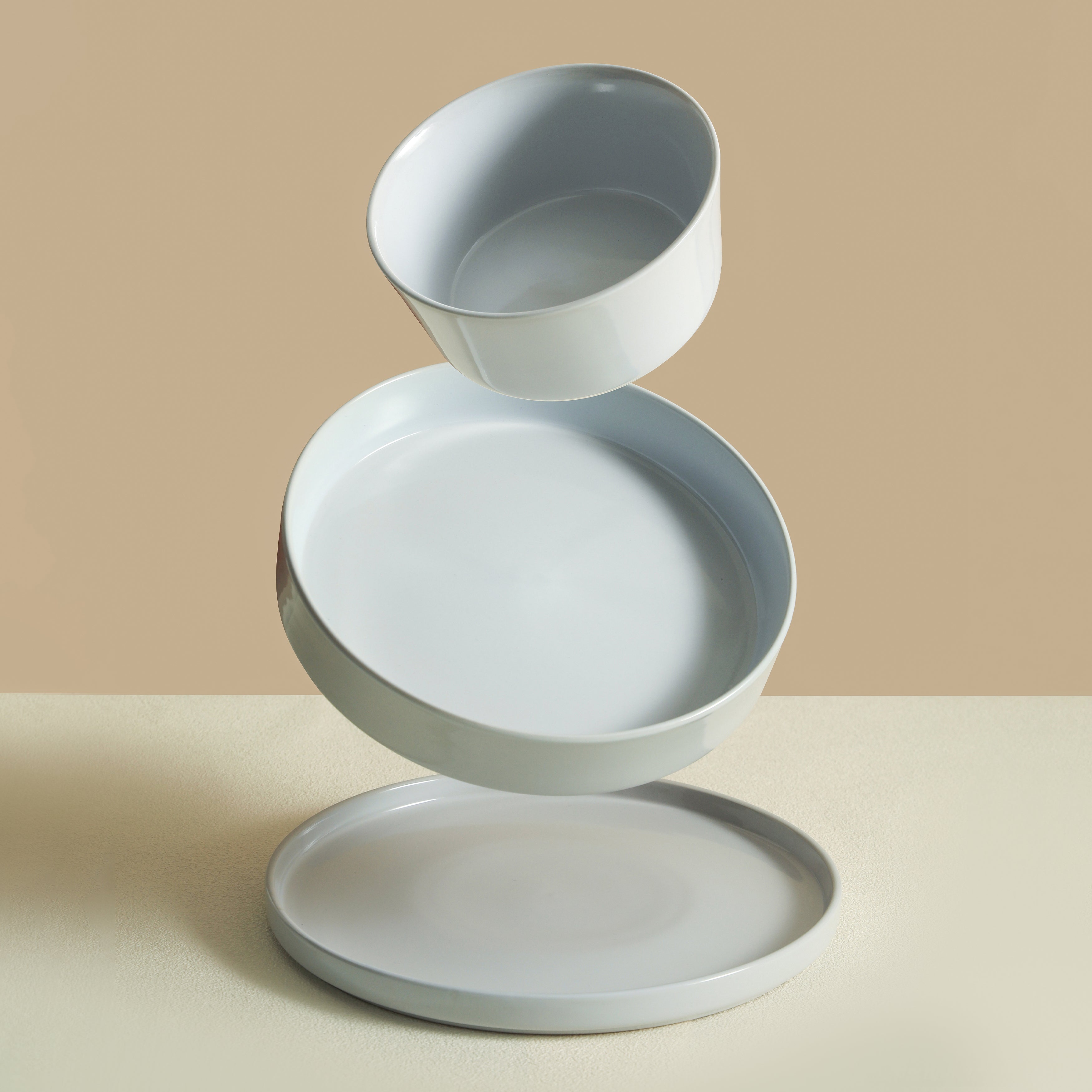 Celina Stoneware Dinnerware Set, Cereal and Dinner Bowls - White