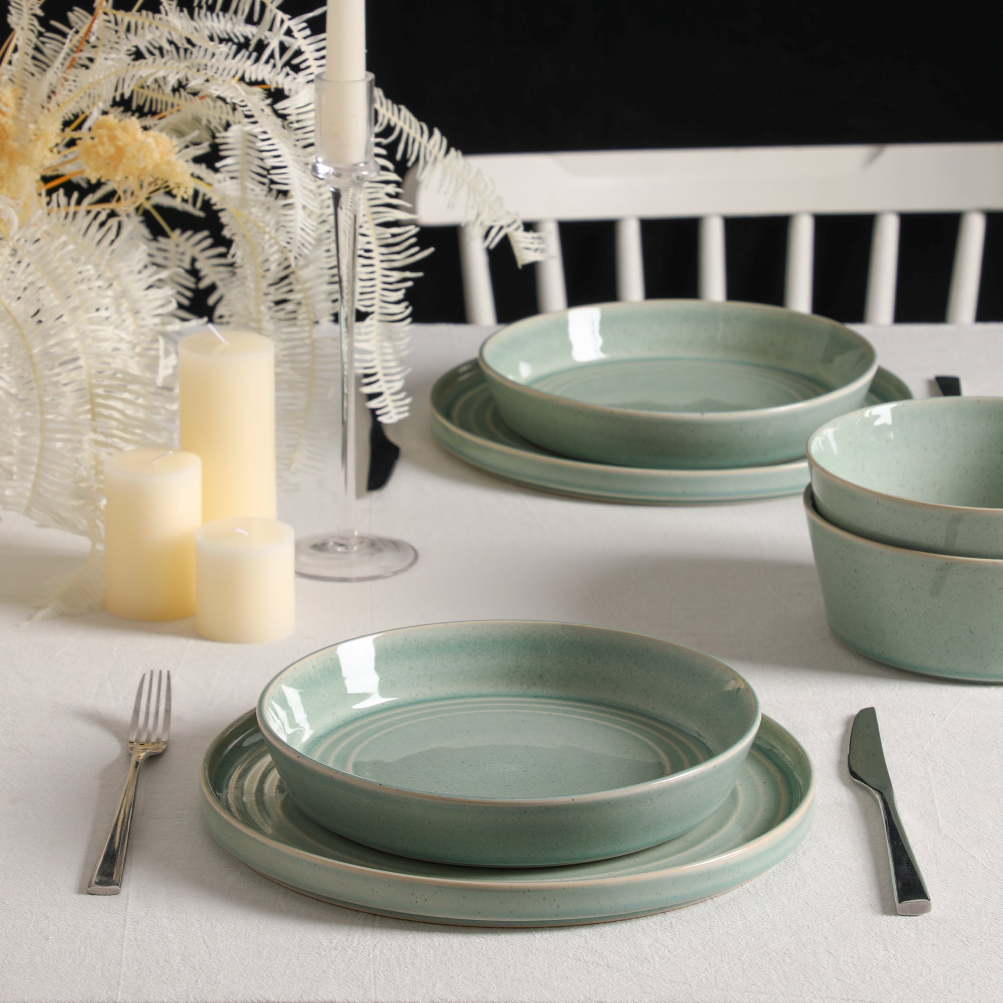 Claire Stoneware Dinnerware Set - Green
