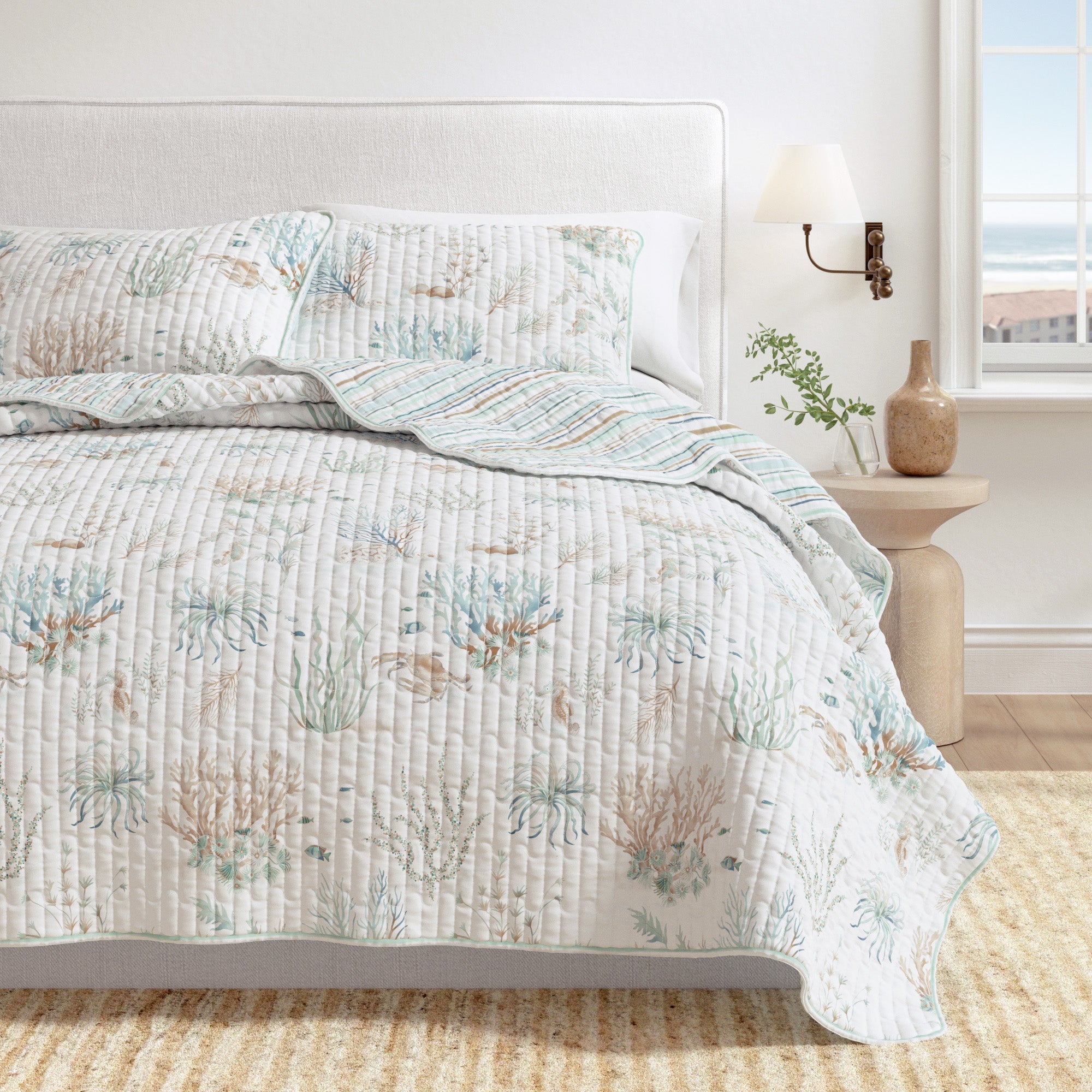 Coastal Printed Cotton Quilt Set - Santa Barbara Collection - Best Buy Furniture