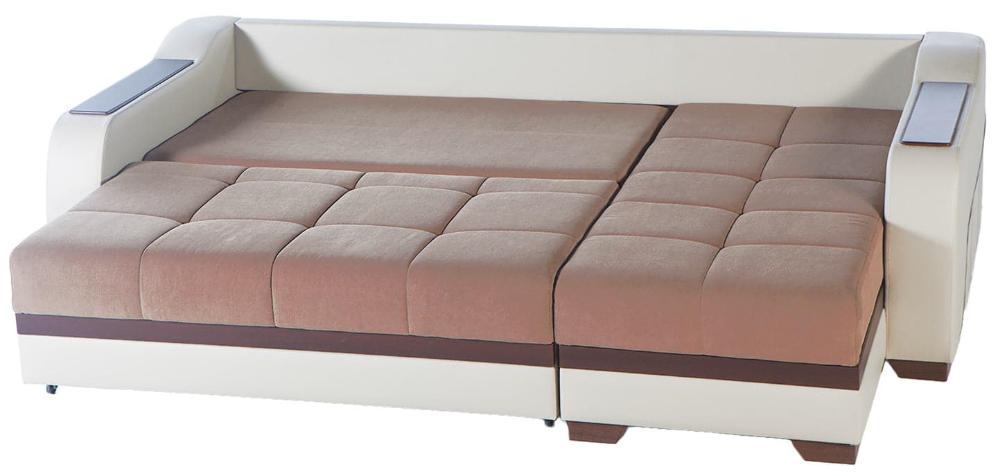 Ultra Collection sleeper sectional with wood detailing and custom stitching