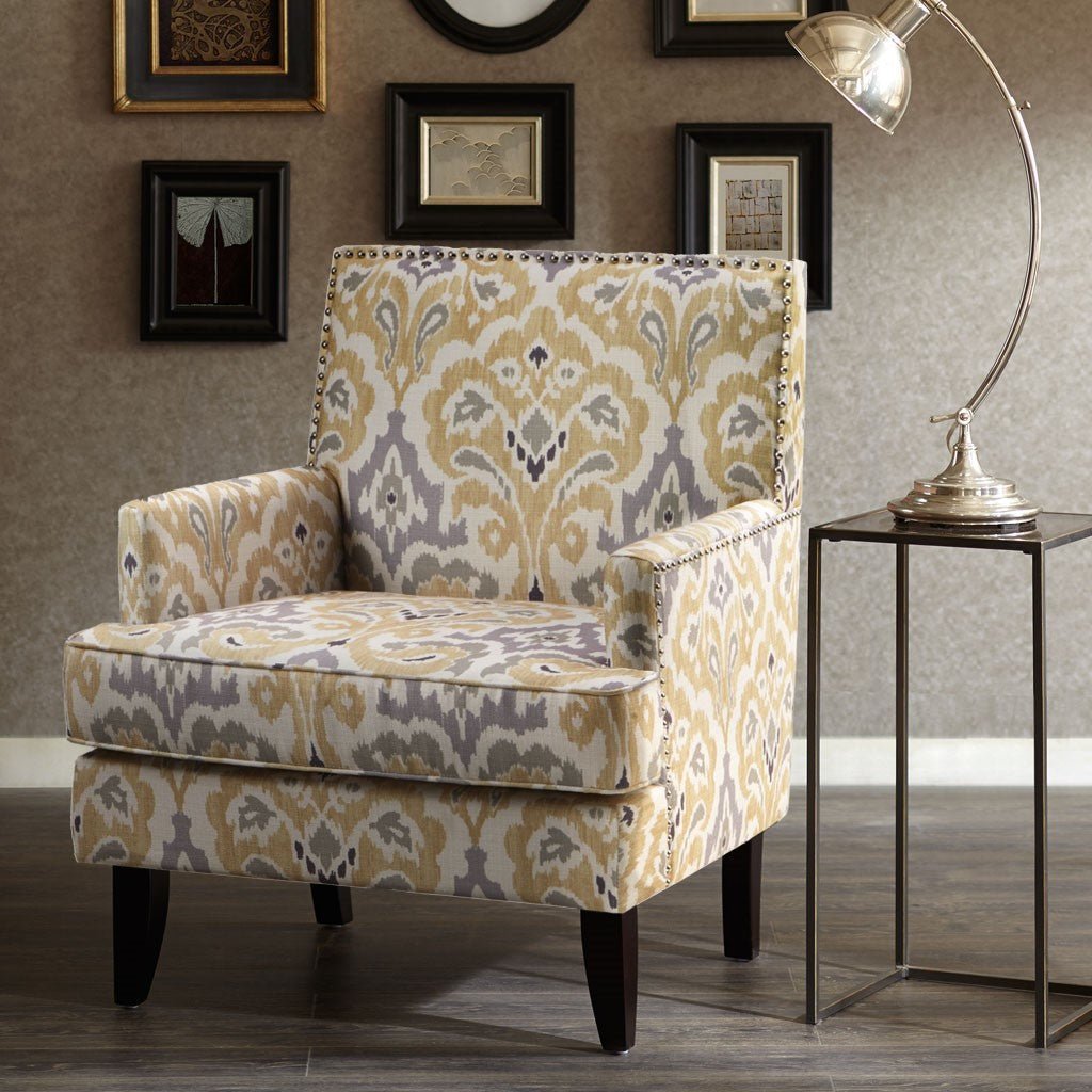 Upholstered Club Chair with Track Arm and Nailhead Trim
