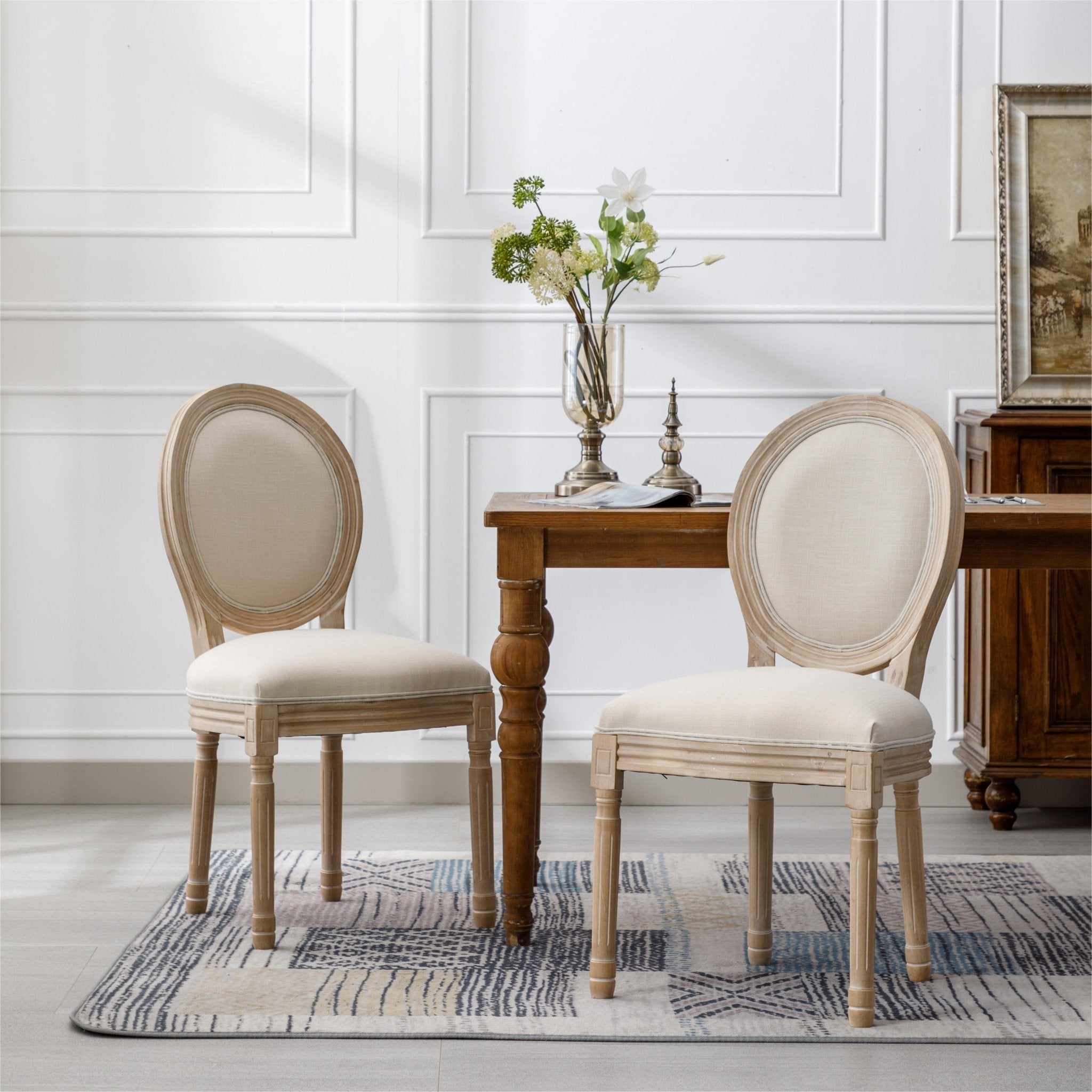 Upholstered Dining Chair with Oval Back and Solid Wood Frame Set of 2