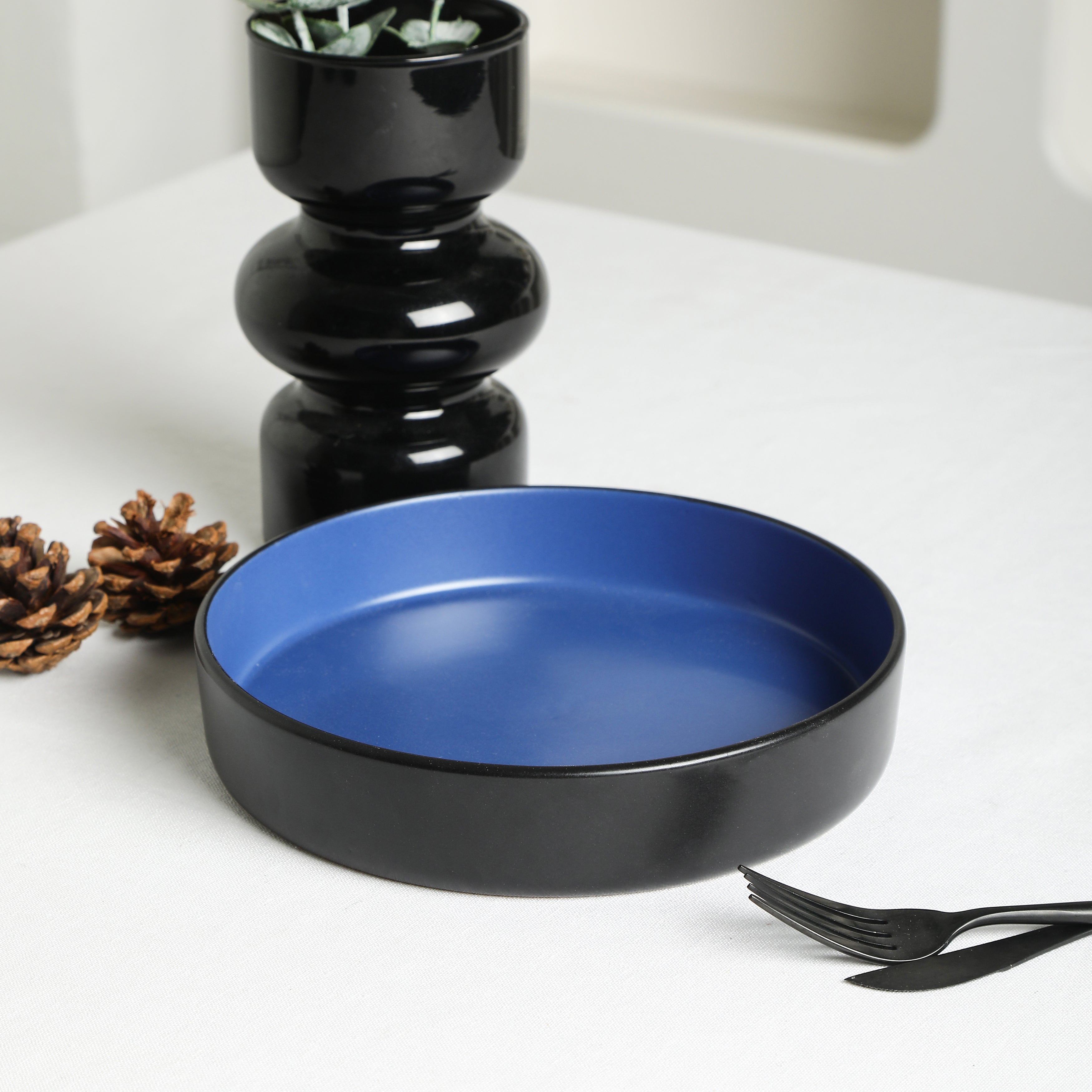 Albie Stoneware  Pasta Bowl - Blue And Black