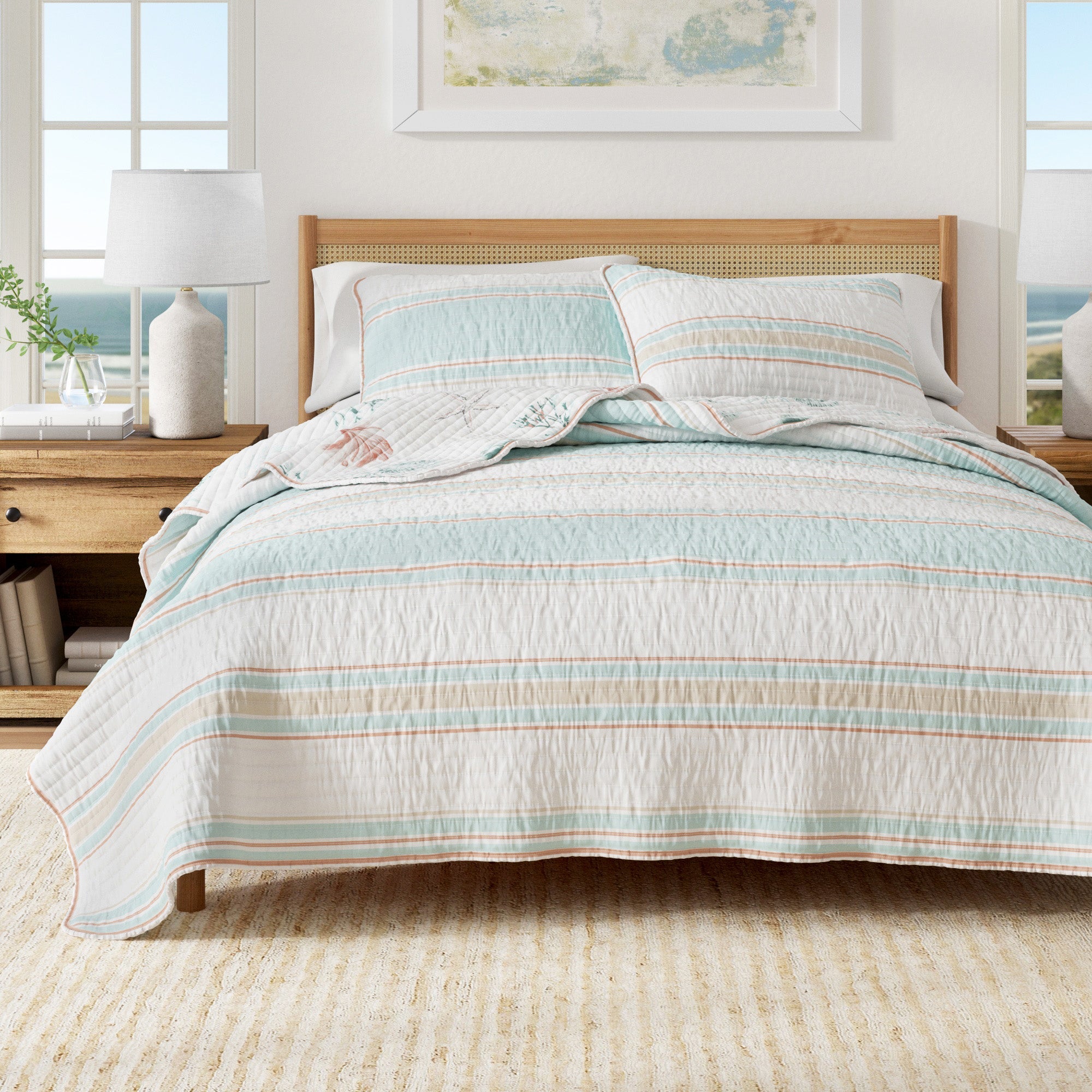 Coastal Printed Cotton Quilt Set - St. Augustine Collection - Best Buy Furniture