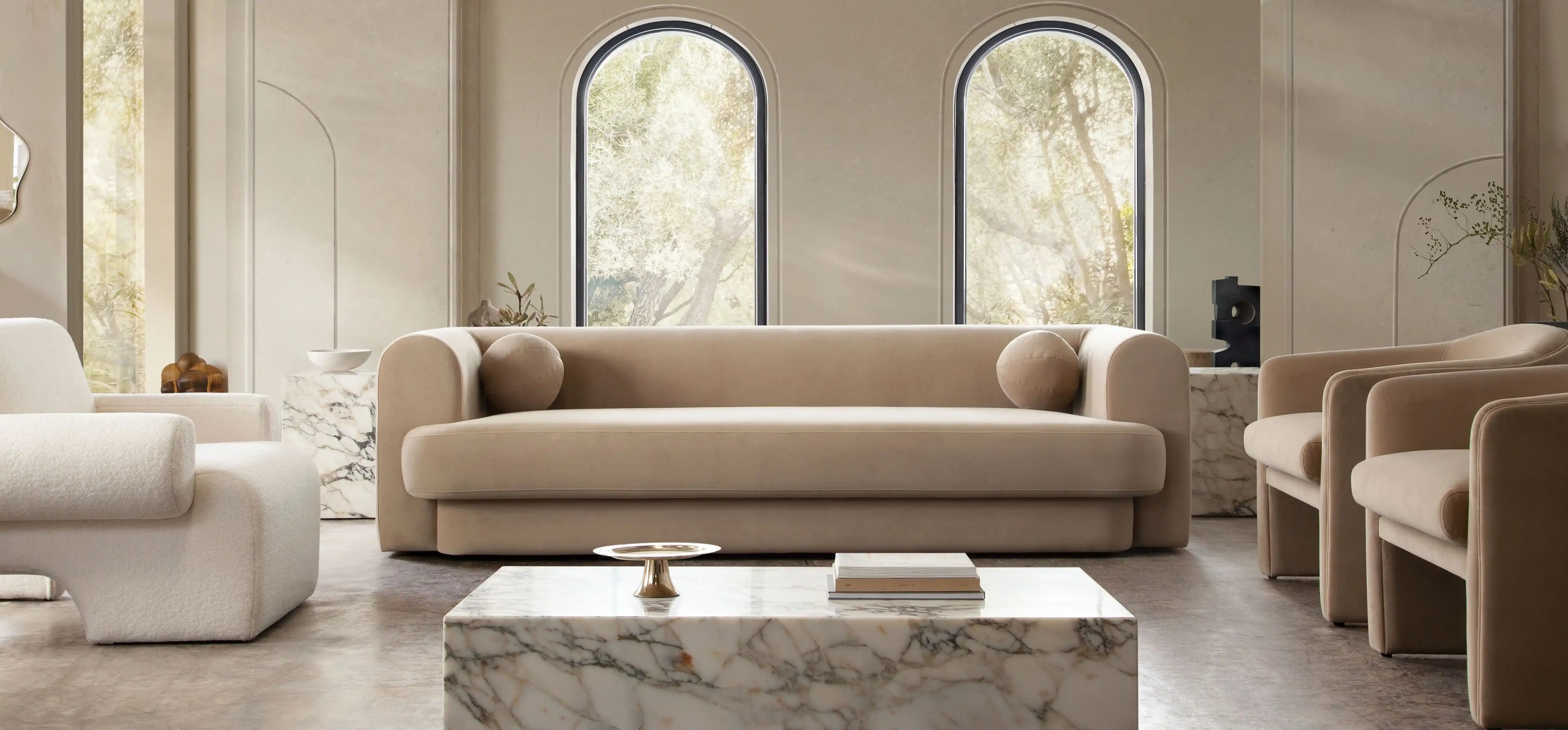 Form Camel Performance Velvet Sofa