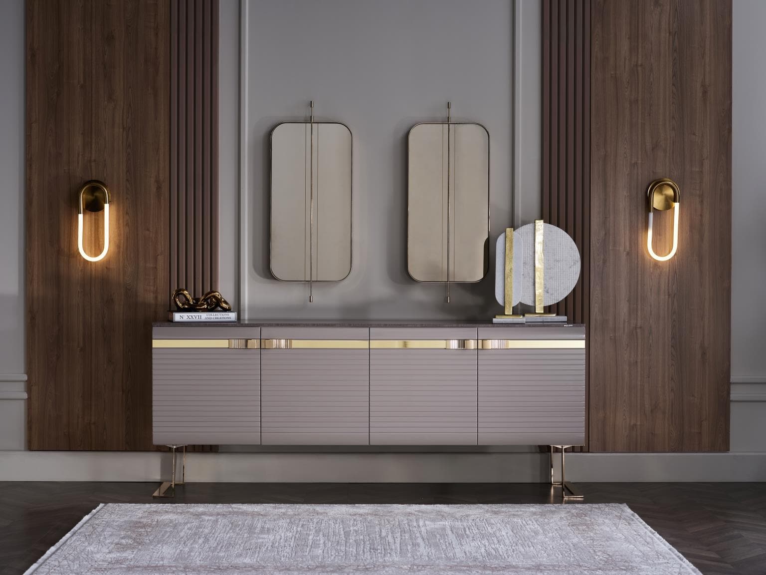 Luxurious Veronica Buffet with Gardion marble details and ample storage, perfect for modern dining spaces