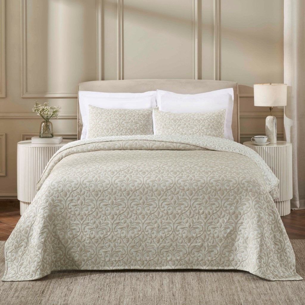 Vineyard Cotton Blend Medium Weight Matelasse Floral Scroll Coverlet - Coverlet by Superior Brand