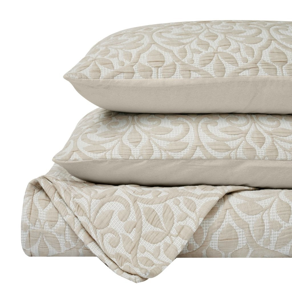 Vineyard Cotton Blend Medium Weight Matelasse Floral Scroll Coverlet - Coverlet by Superior Brand