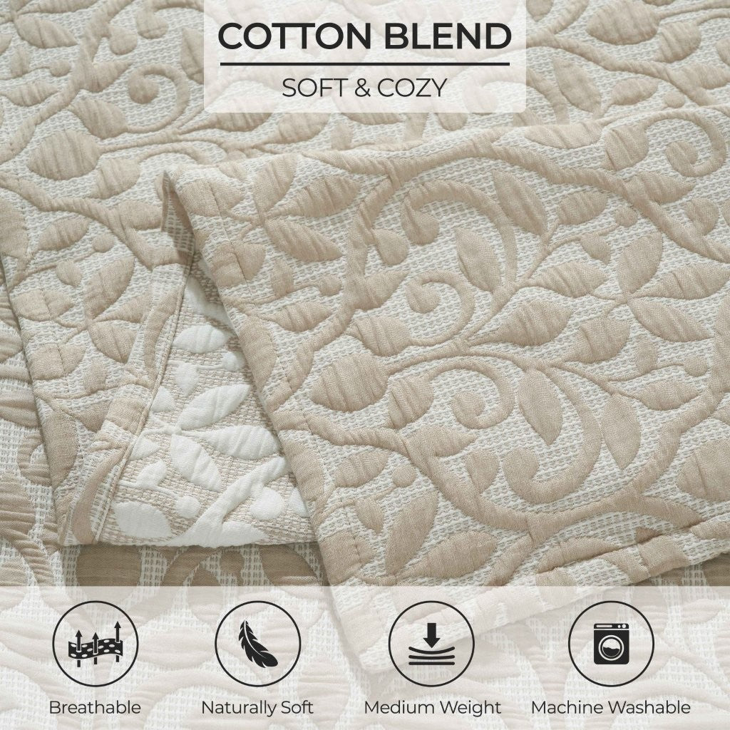 Vineyard Cotton Blend Medium Weight Matelasse Floral Scroll Coverlet - Coverlet by Superior Brand