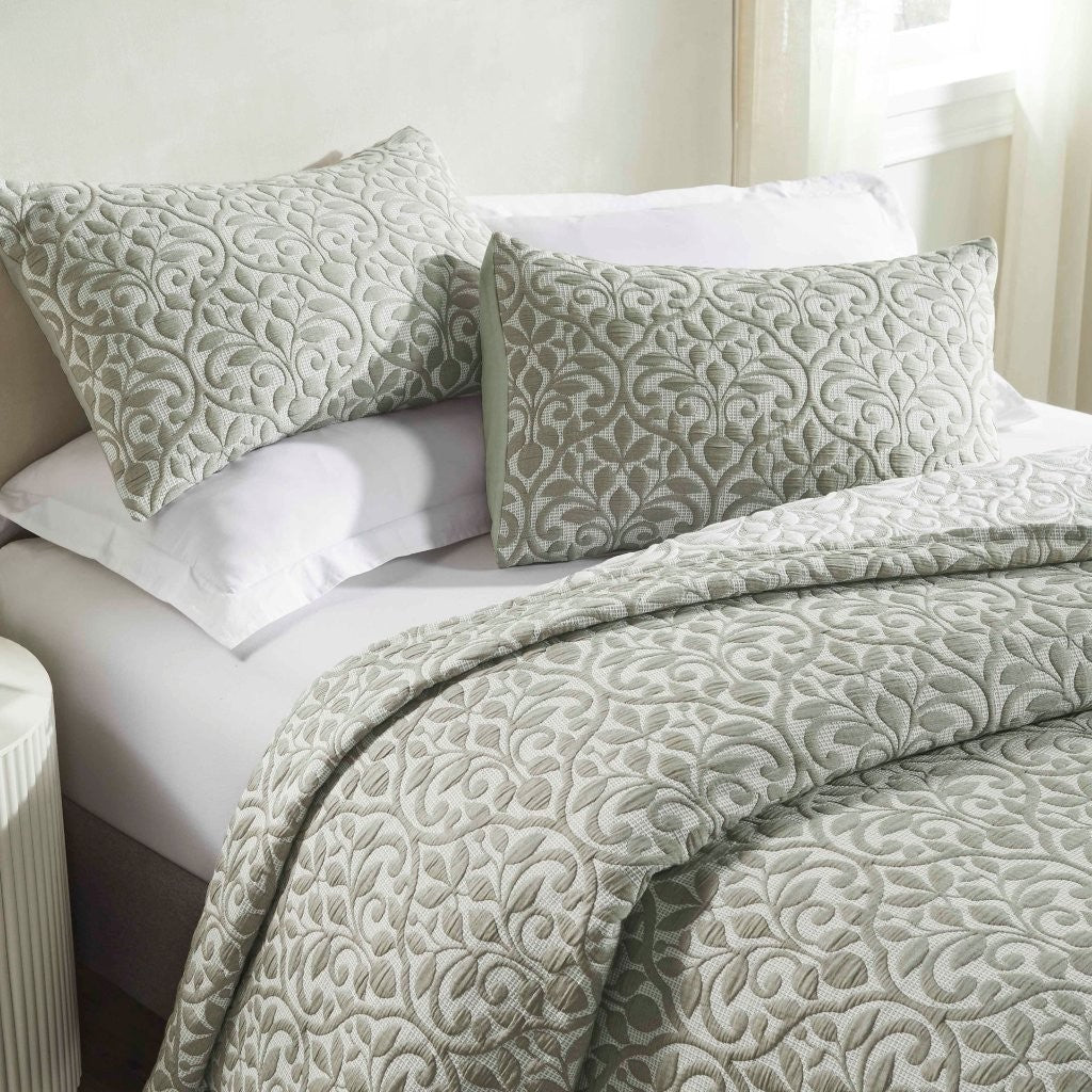 Vineyard Cotton Blend Medium Weight Matelasse Floral Scroll Coverlet - Coverlet by Superior Brand