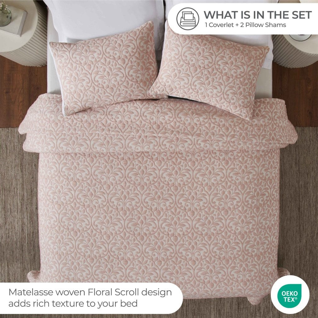 Vineyard Cotton Blend Medium Weight Matelasse Floral Scroll Coverlet - Coverlet by Superior Brand