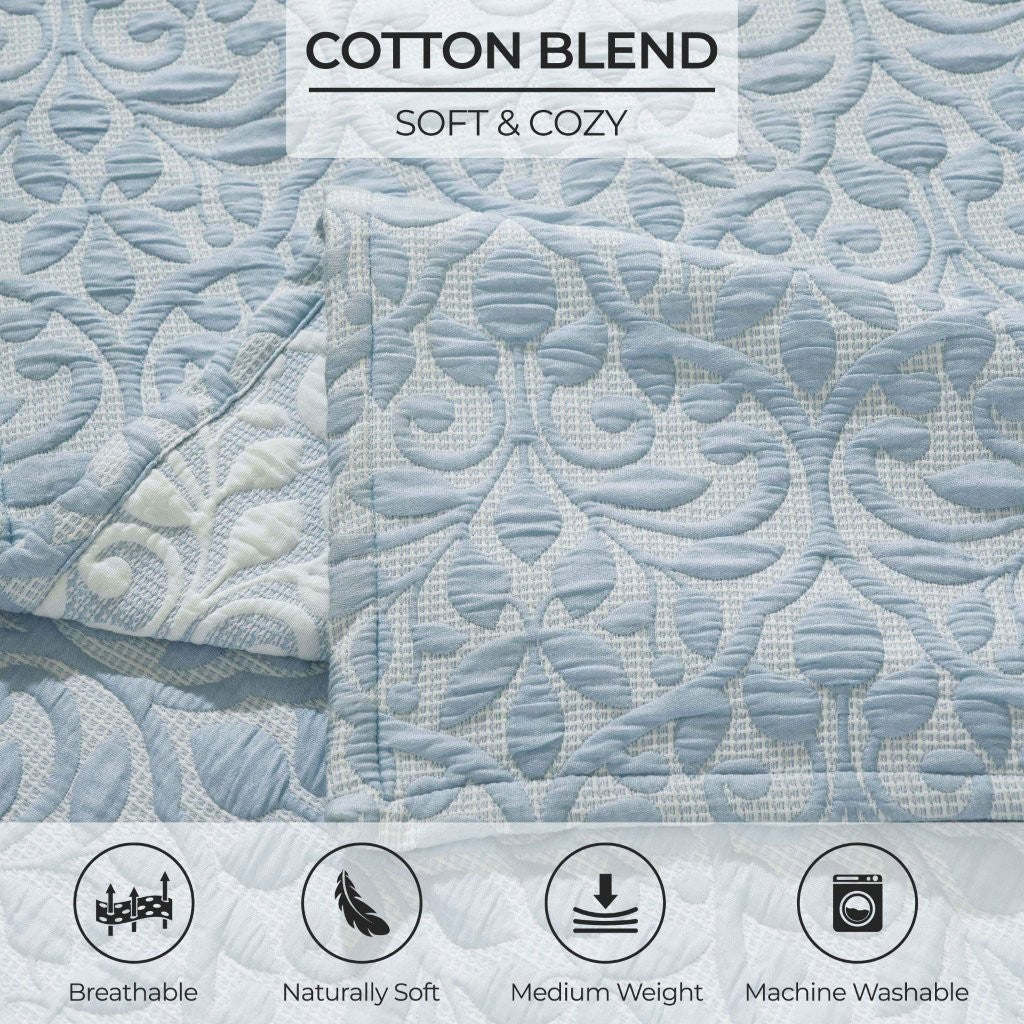 Vineyard Cotton Blend Medium Weight Matelasse Floral Scroll Coverlet - Coverlet by Superior Brand