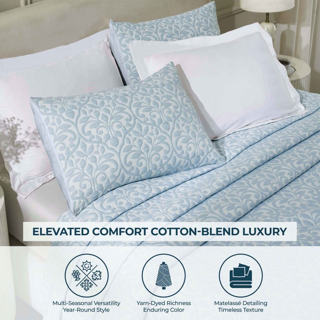 Vineyard Cotton Blend Medium Weight Matelasse Floral Scroll Coverlet - Coverlet by Superior Brand