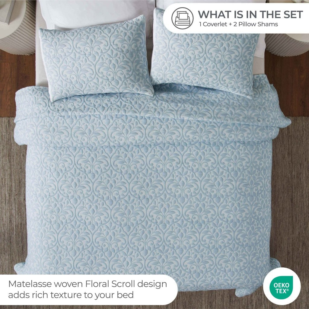 Vineyard Cotton Blend Medium Weight Matelasse Floral Scroll Coverlet - Coverlet by Superior Brand