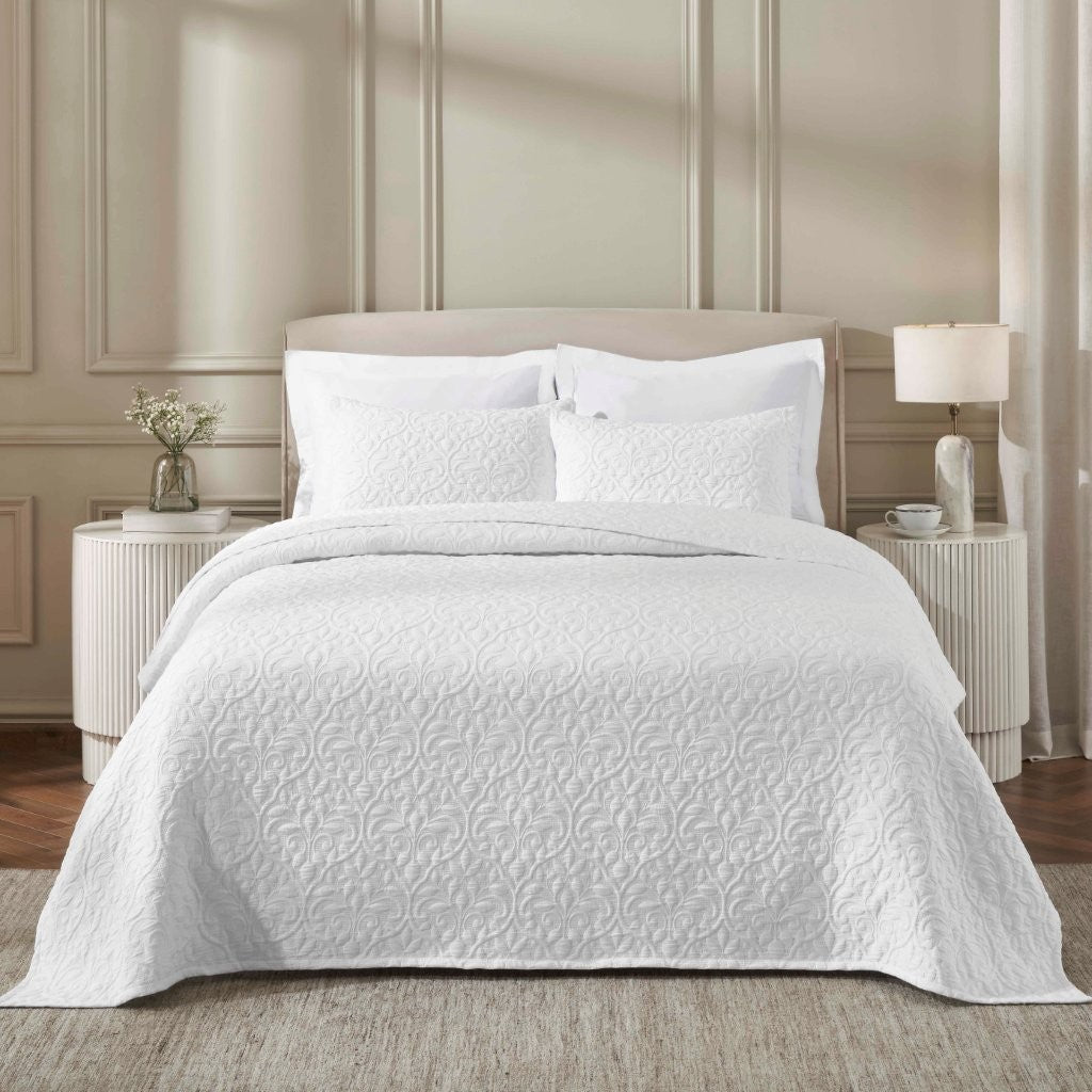 Vineyard Cotton Blend Medium Weight Matelasse Floral Scroll Coverlet - Coverlet by Superior Brand