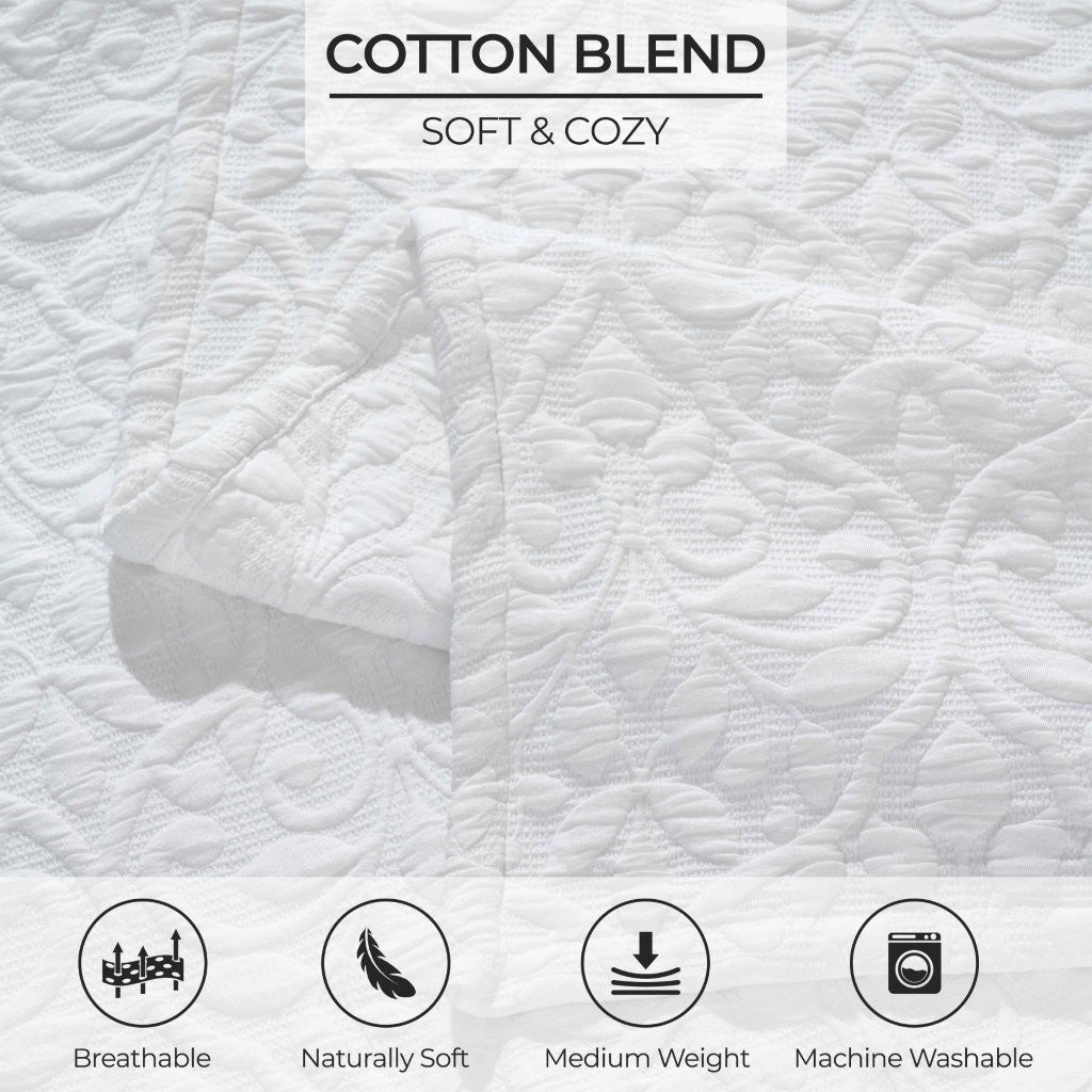 Vineyard Cotton Blend Medium Weight Matelasse Floral Scroll Coverlet - Coverlet by Superior Brand